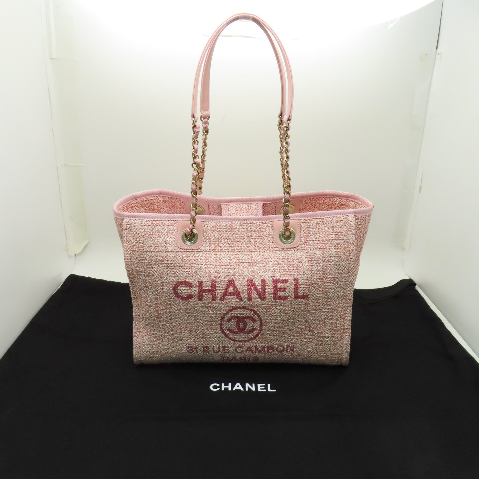 CHANEL 混合纖維Totebag金扣手挽袋粉紅色