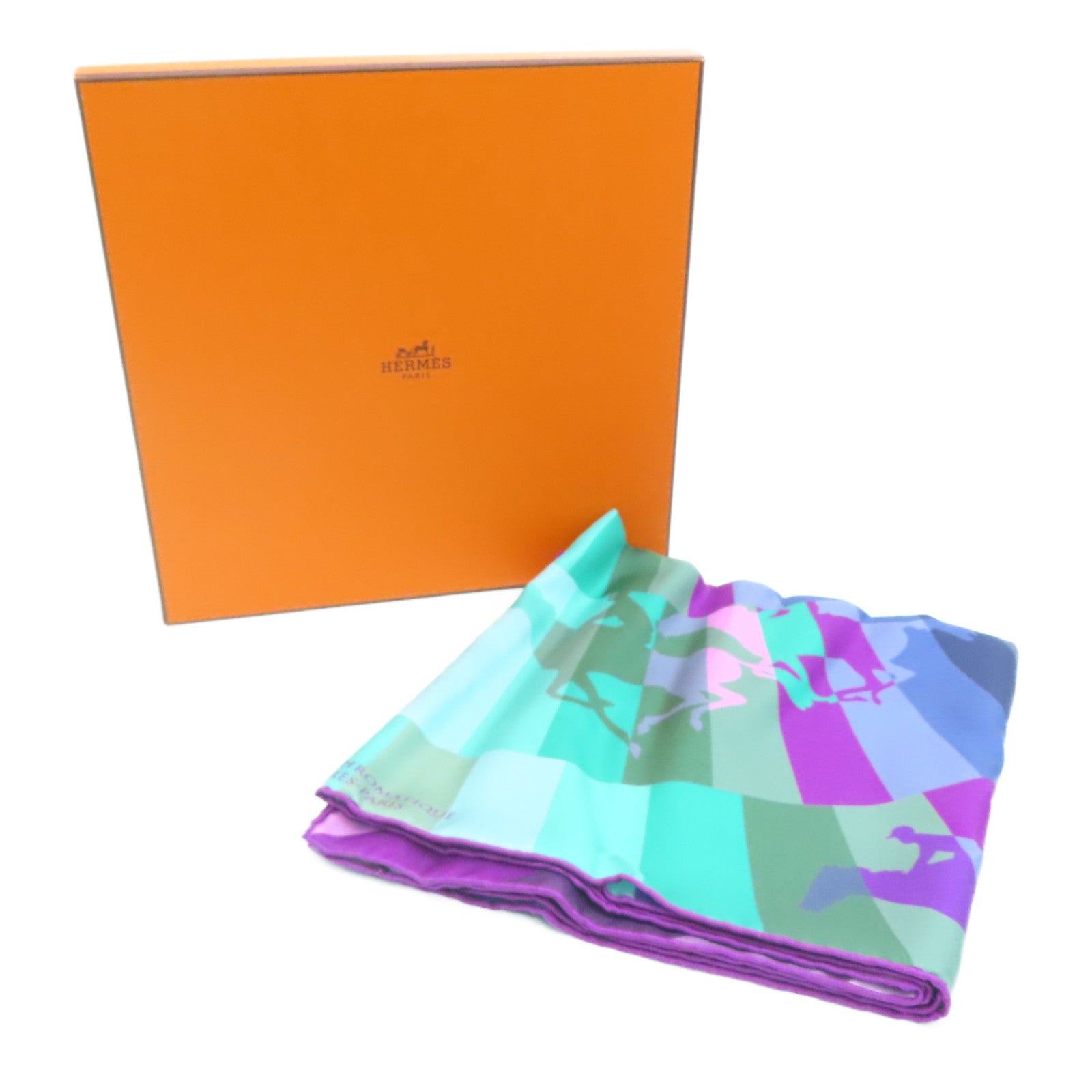 HERMES Silk scarf scarf green purple 90x90cm