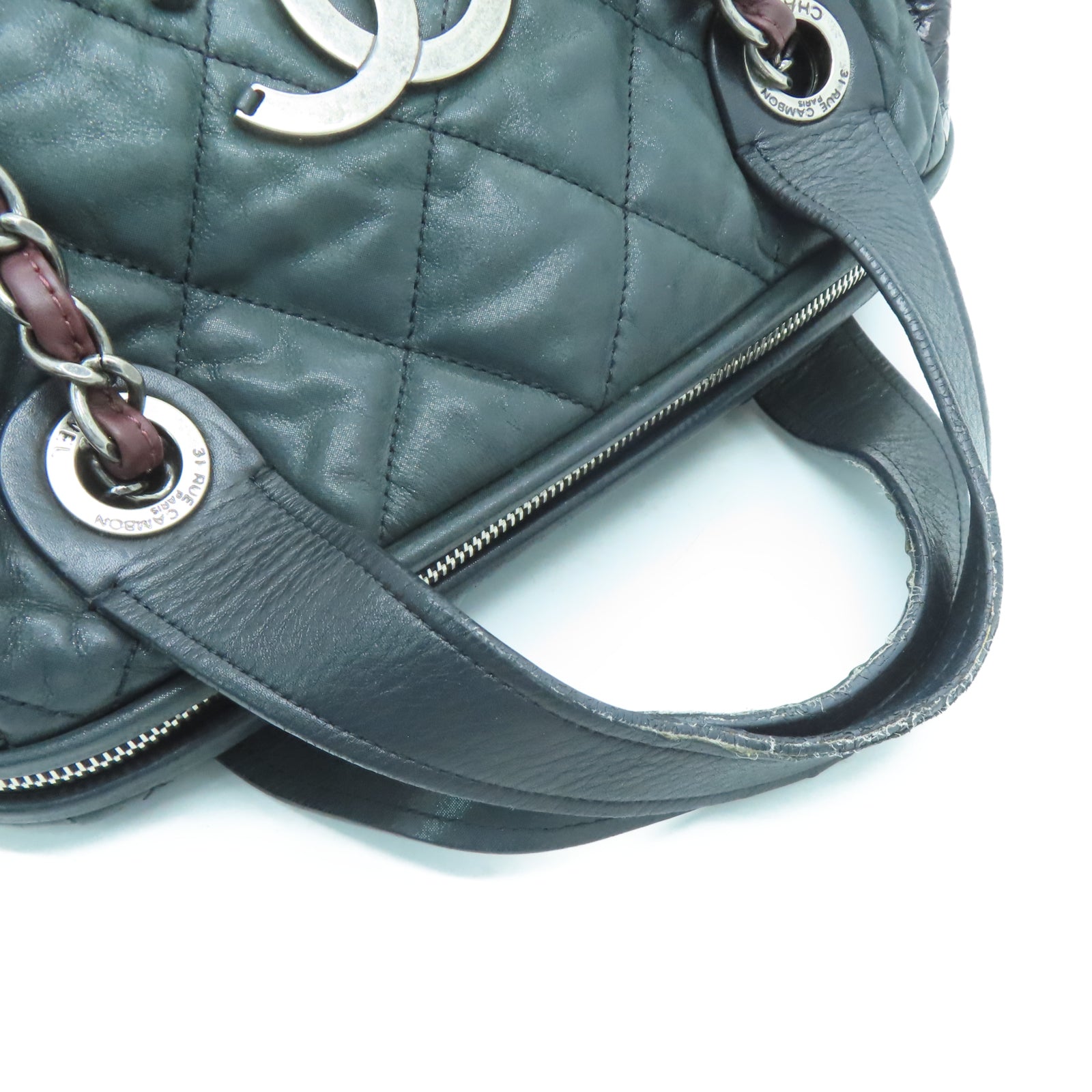 CHANEL 【激減優惠】菱格牛皮皮革Chain Shoulder銀扣鏈帶肩背袋黑色