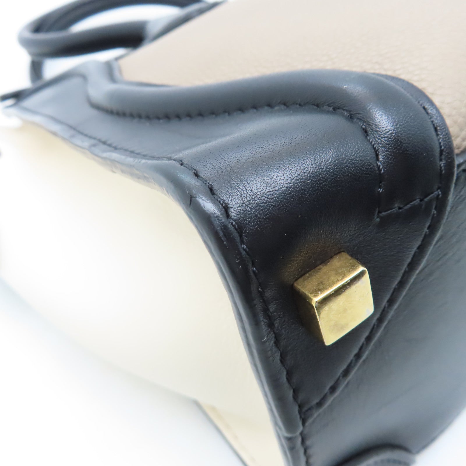 CELINE 牛皮皮革Micro Luggage金扣手挽袋黑色/米色/啡色