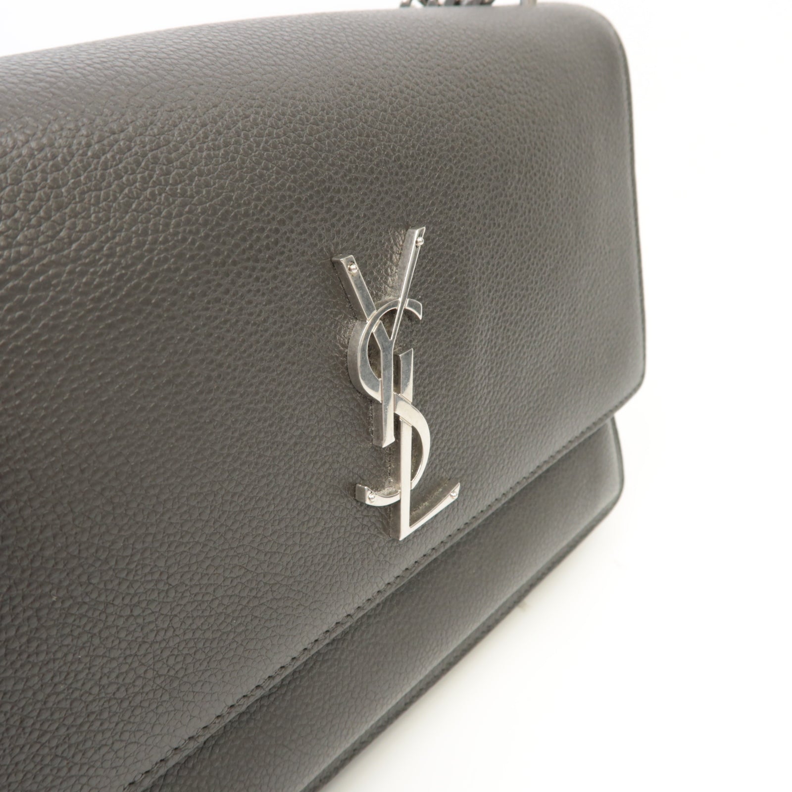 SAINT LAURENT 牛皮皮革Sunset Medium銀扣鏈帶肩背袋深灰色