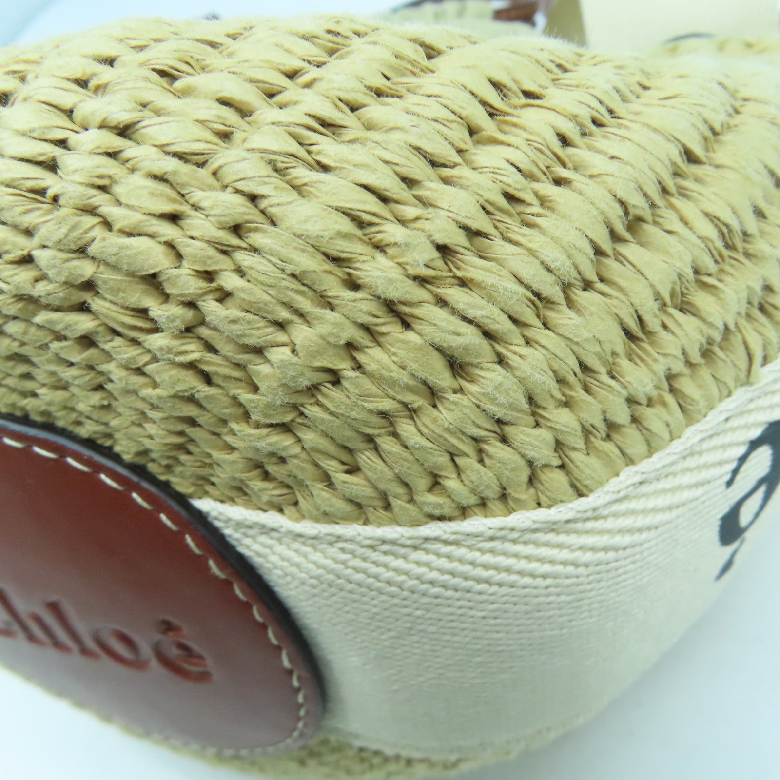 Chloe 拉菲草Woody Saffia Basket Bag金扣肩背袋米色/啡色
