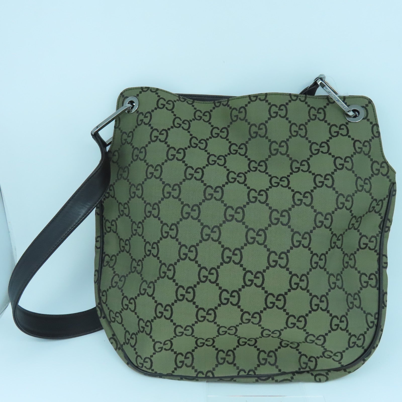 GUCCI 【激減優惠】尼龍皮革Shoulder Bag銀扣肩背袋啡色