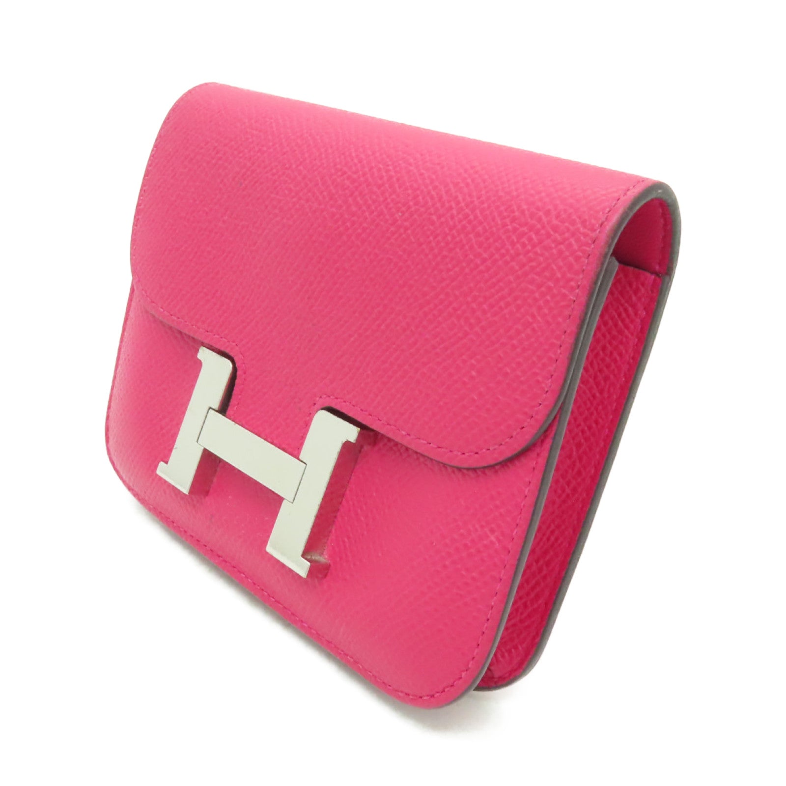 HERMES Epsom皮革Constance Slim銀扣手拿包粉紅色