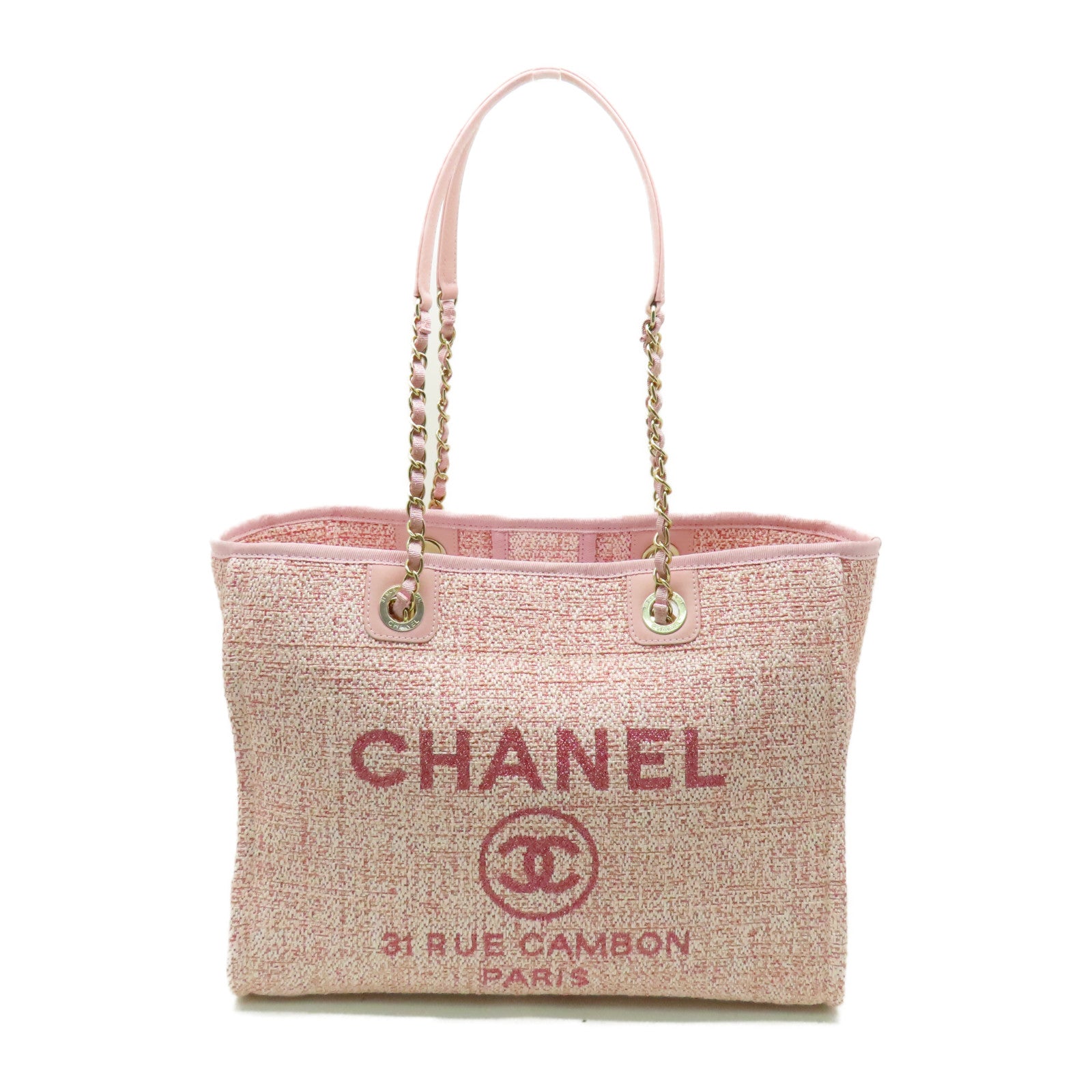CHANEL 混合纖維Totebag金扣手挽袋粉紅色