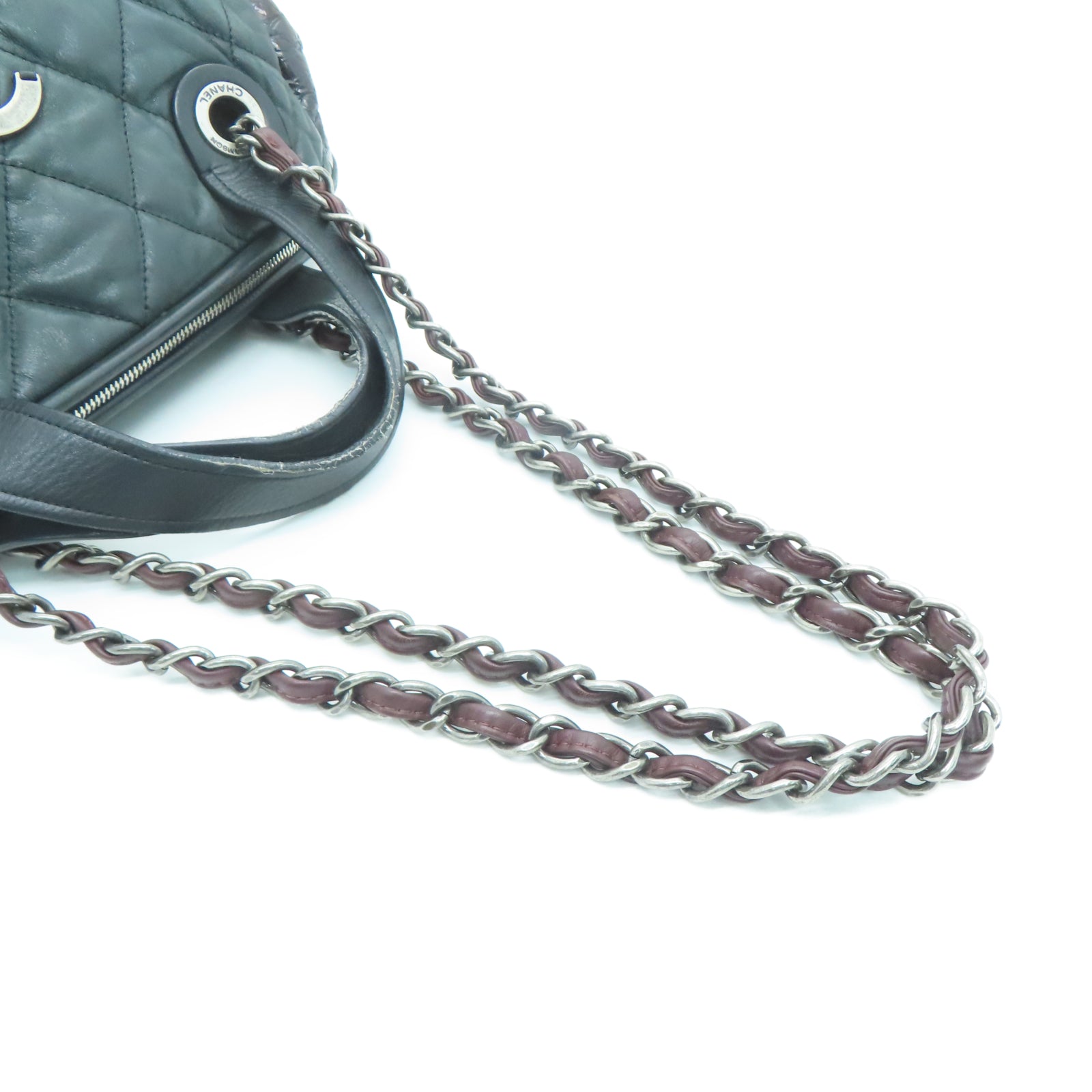 CHANEL 【激減優惠】菱格牛皮皮革Chain Shoulder銀扣鏈帶肩背袋黑色