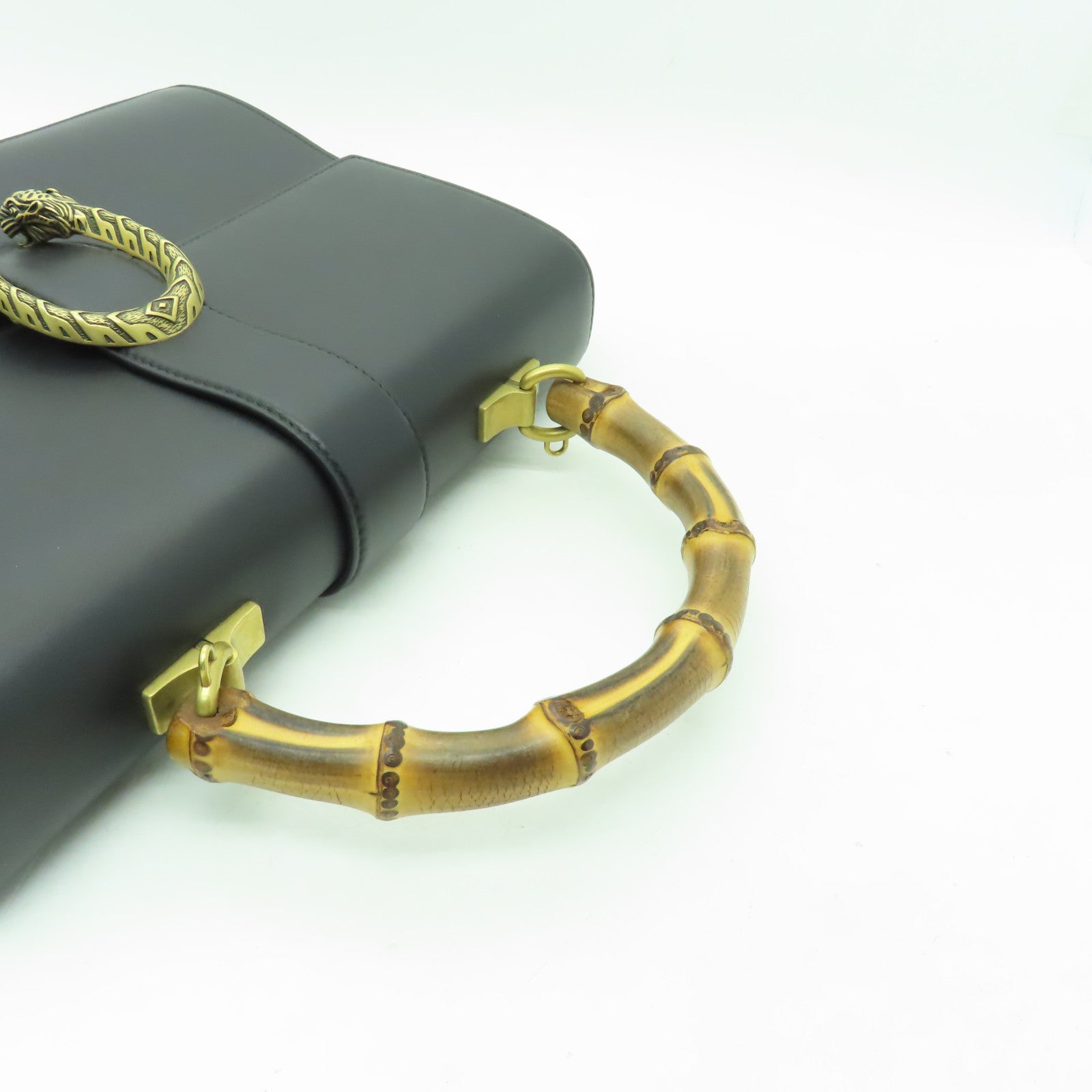 GUCCI 牛皮皮革Handbag金扣手挽袋黒色