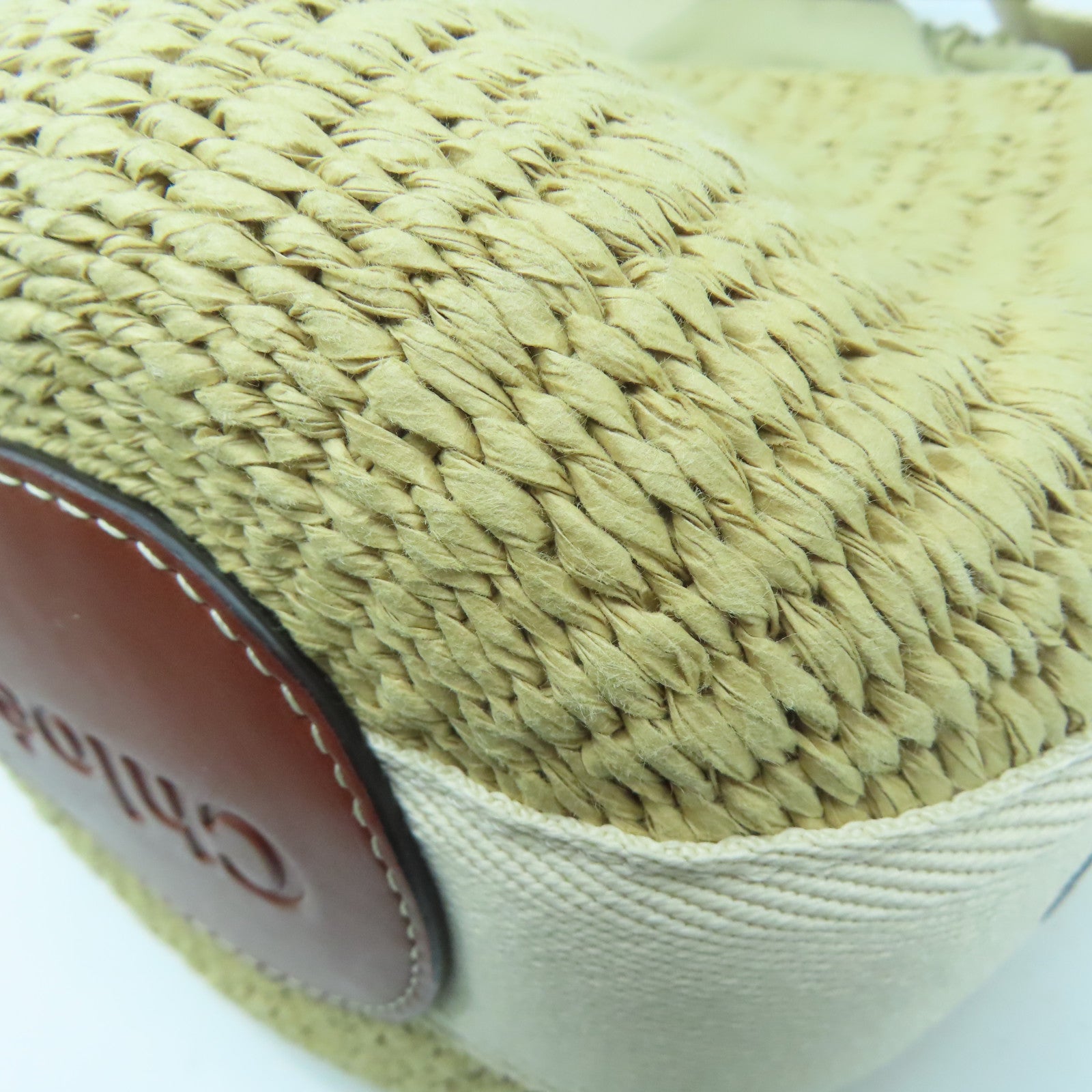 Chloe 拉菲草Woody Saffia Basket Bag金扣肩背袋米色/啡色