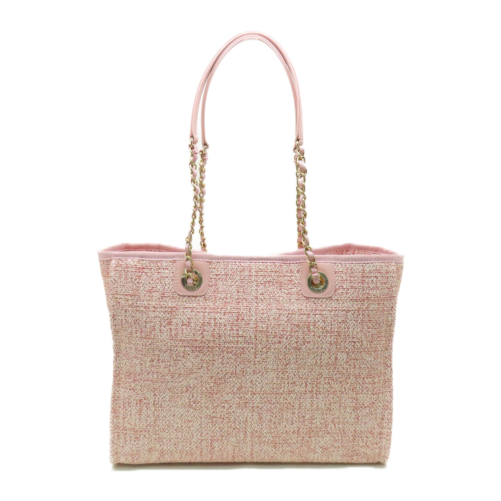 CHANEL 混合纖維Totebag金扣手挽袋粉紅色