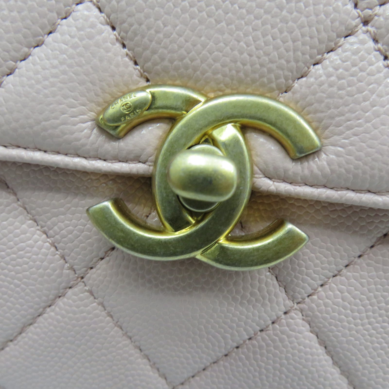 CHANEL 菱格牛皮皮革Chain Shoulder金扣鏈帶手挽肩背兩用袋粉紅色