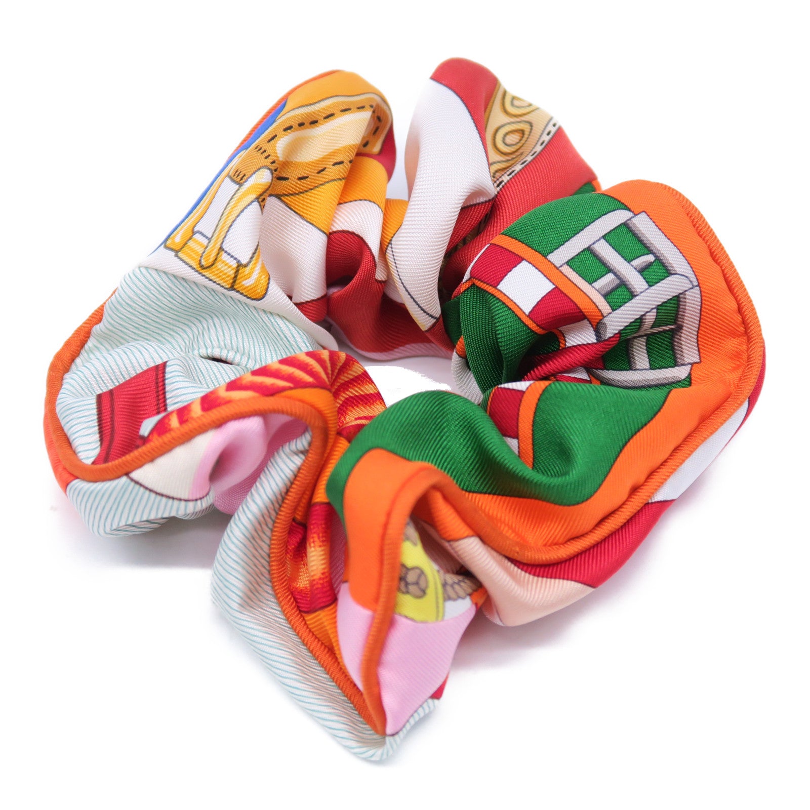 HERMES 絲質Claudia Scrunchie髮圈橙色/綠色/紅色