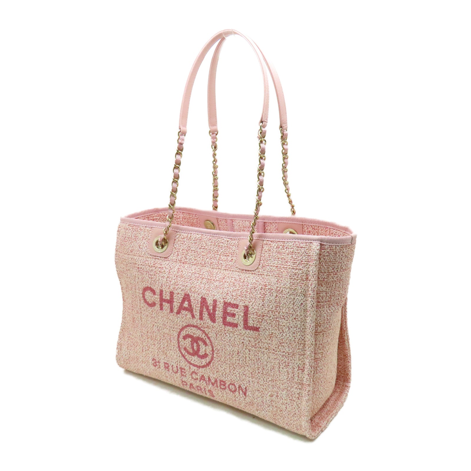 CHANEL 混合纖維Totebag金扣手挽袋粉紅色
