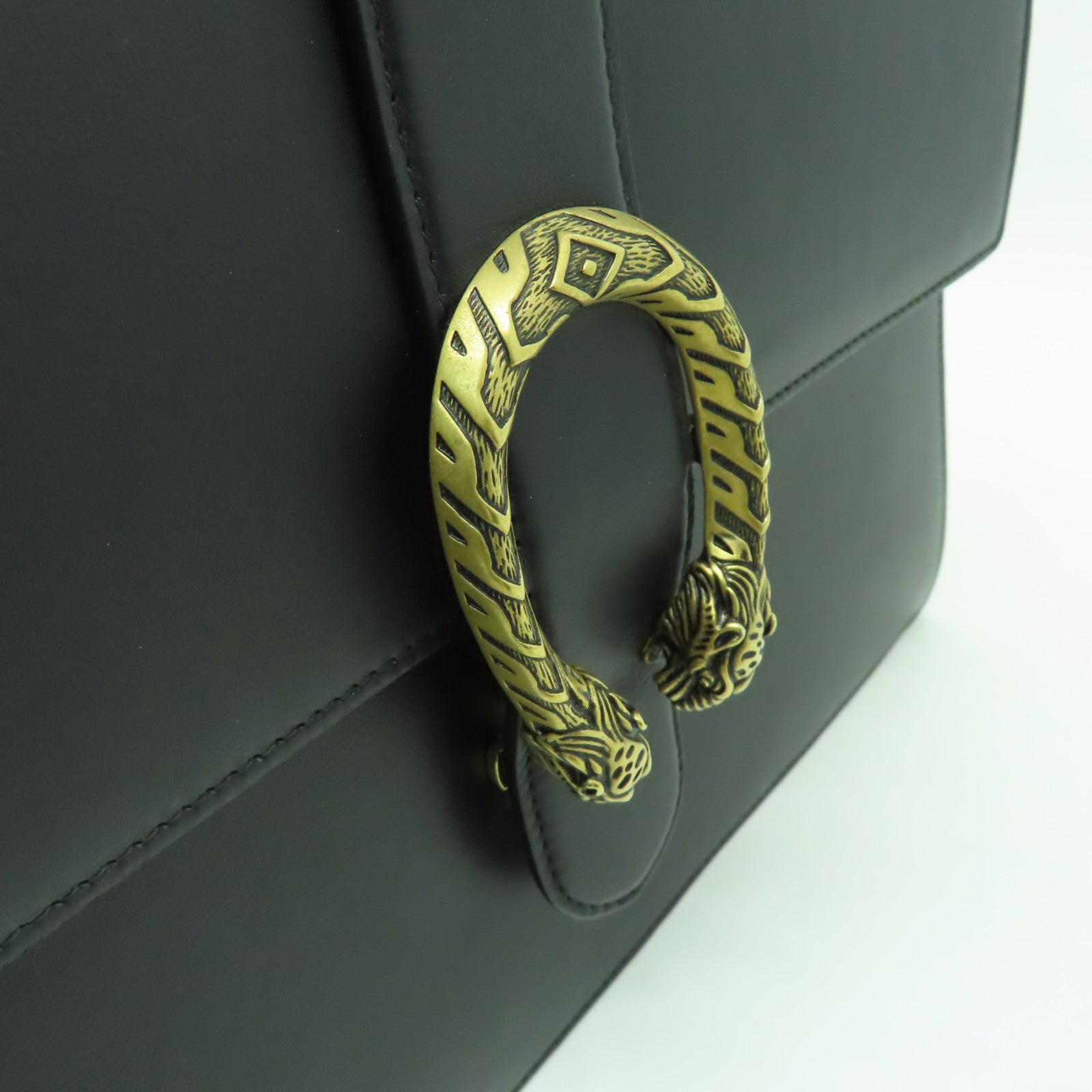 GUCCI 牛皮皮革Handbag金扣手挽袋黒色