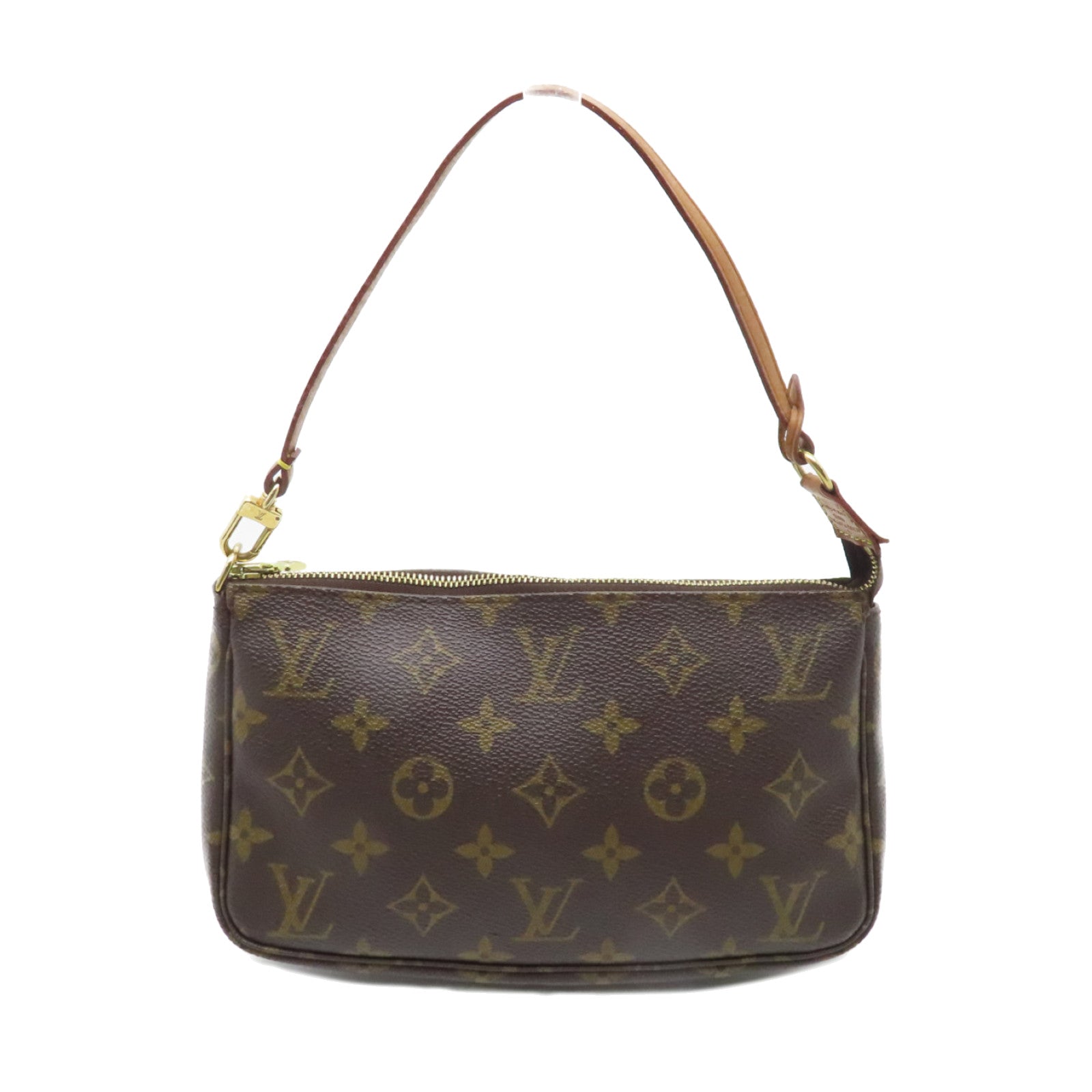 LOUIS VUITTON Monogram Pochette Accessories金扣手挽袋啡色