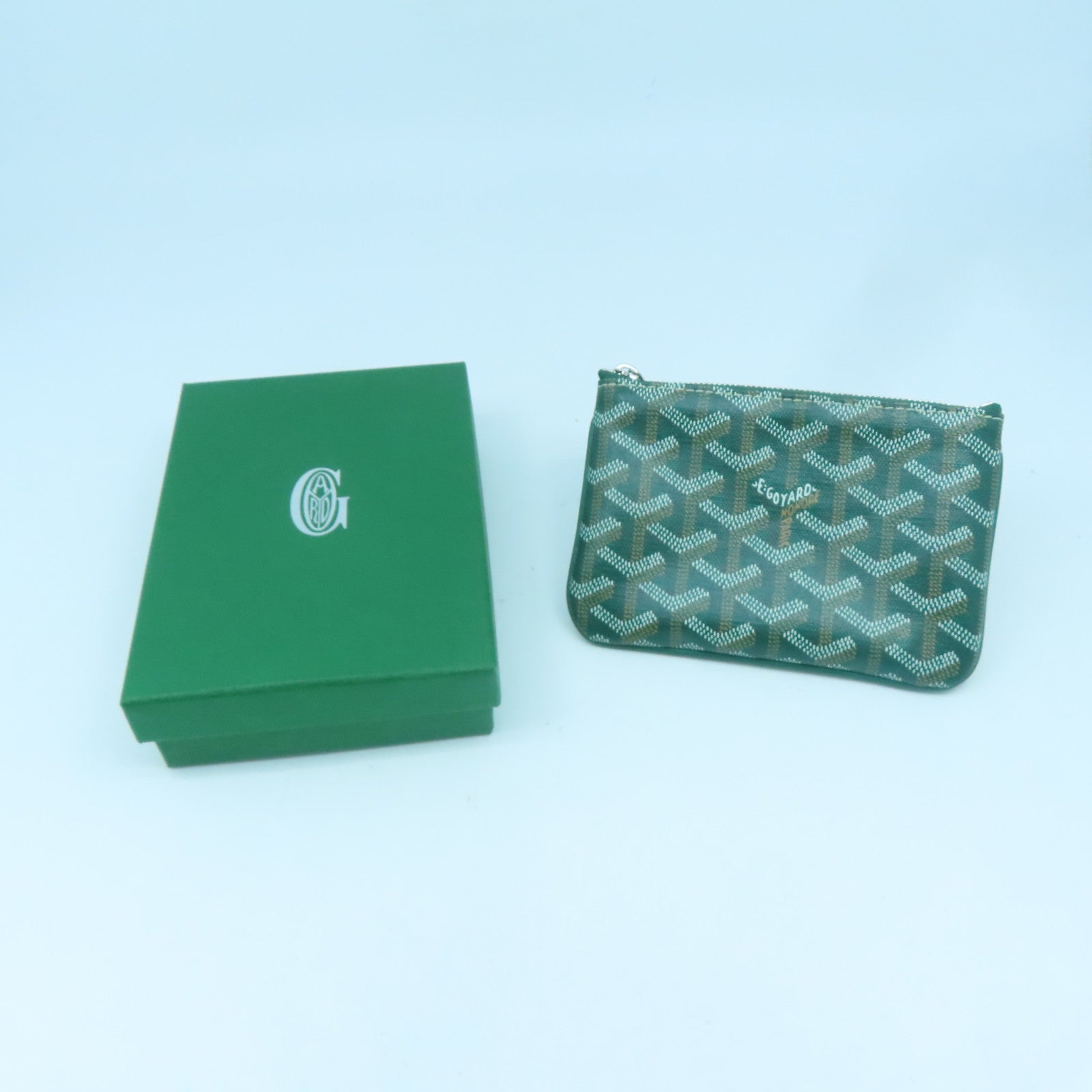 GOYARD 塗層帆布Mini Pochette銀扣手拿包綠色