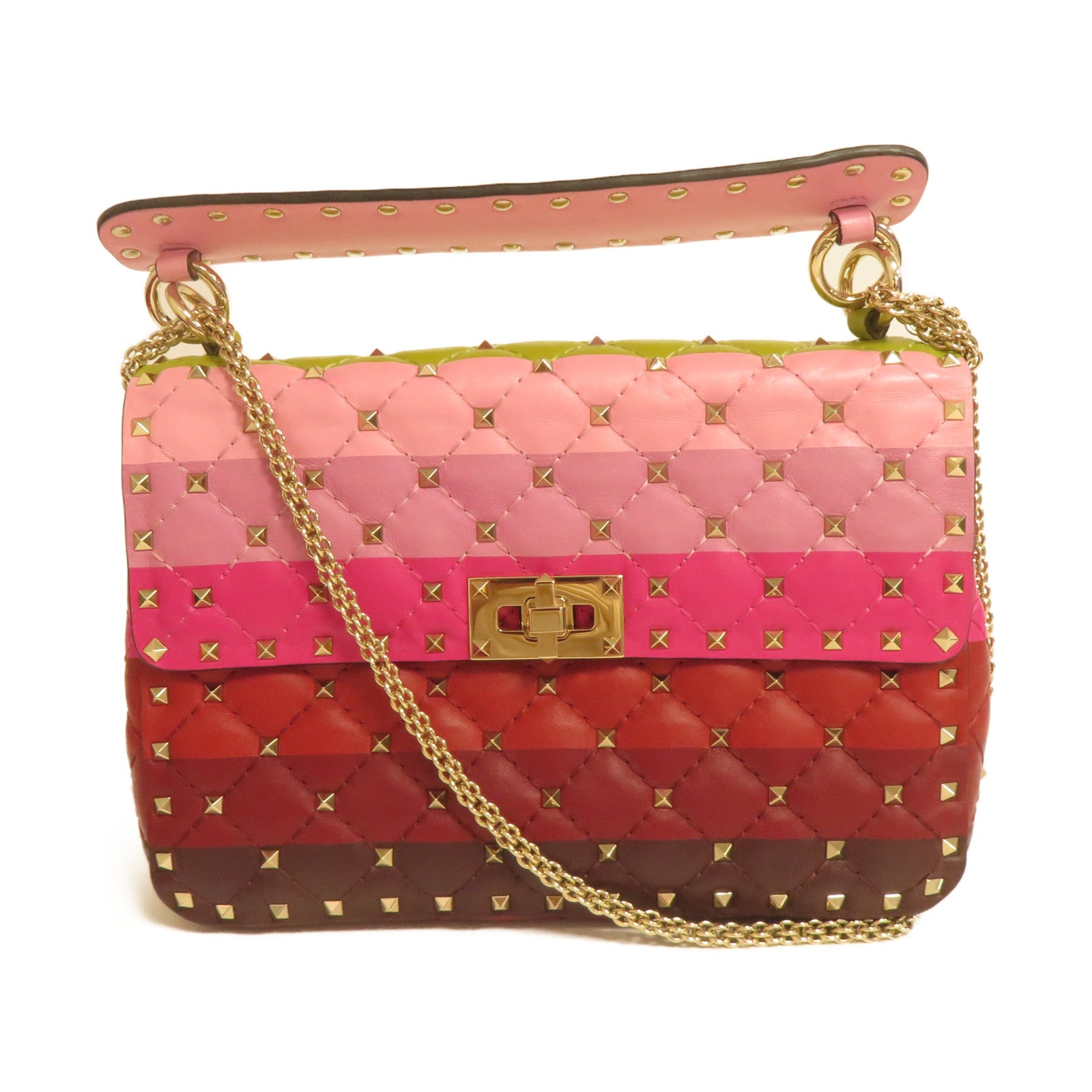 Valentino Studded羊皮皮革Rockstud Spike金扣鏈帶手挽肩背兩用袋彩色