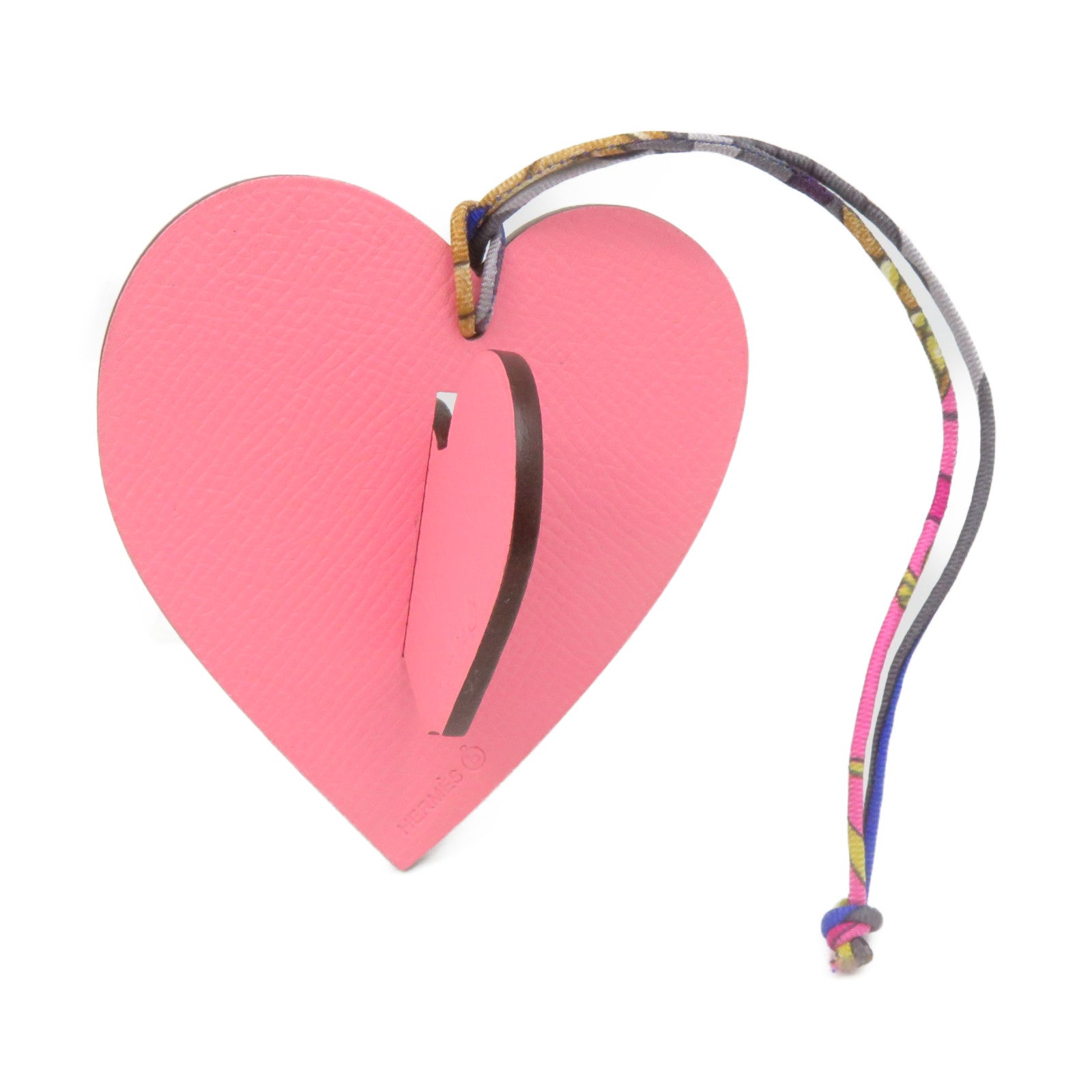 HERMES Epsom皮革Heart Charm挂饰粉红色/黑色