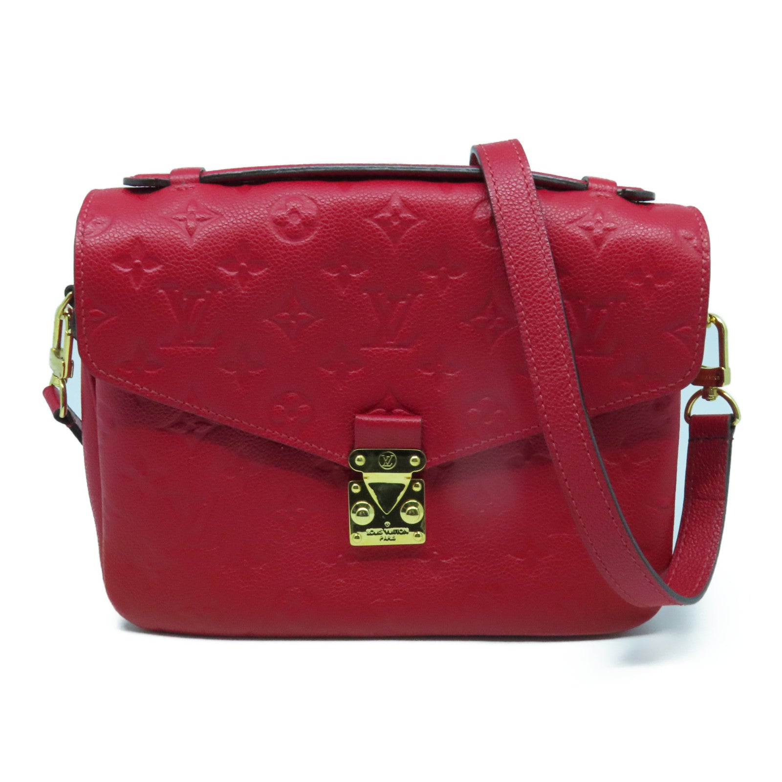 LOUIS VUITTON Monogram Empreinte Pochette Metis 2 Way Shoulder金扣肩背袋紅色