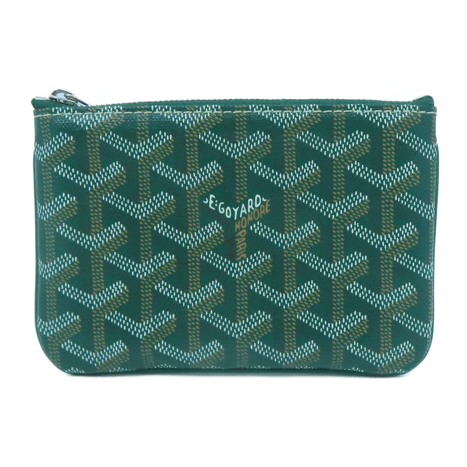 GOYARD 塗層帆布Mini Pochette銀扣手拿包綠色