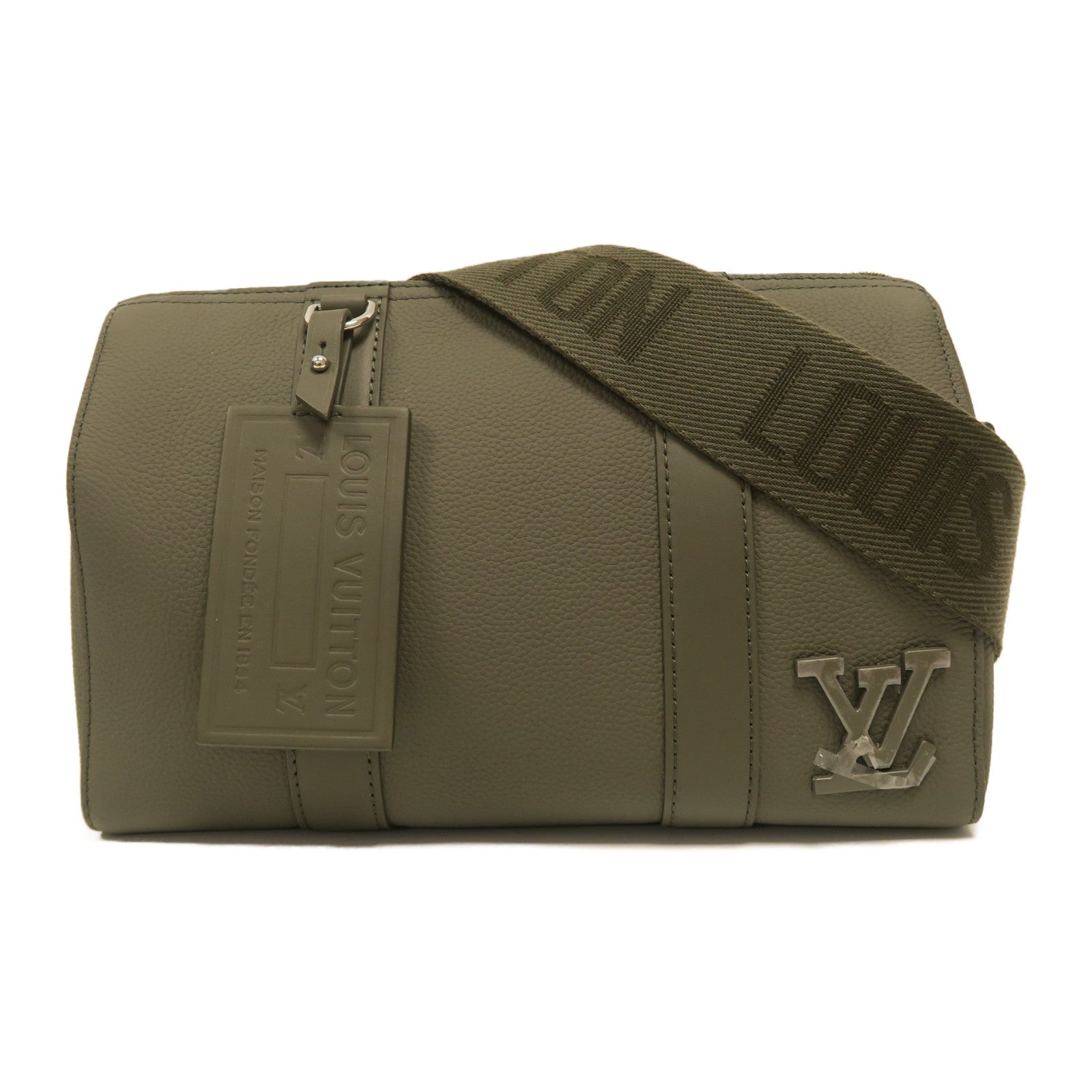 LOUIS VUITTON 牛皮皮革City Keepall銀扣肩背袋卡其色