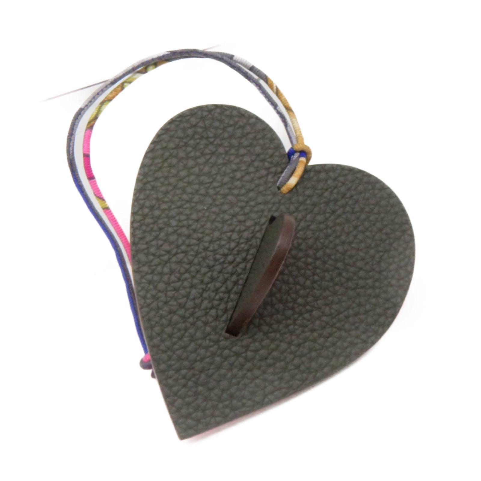 HERMES Epsom皮革Heart Charm挂饰粉红色/黑色