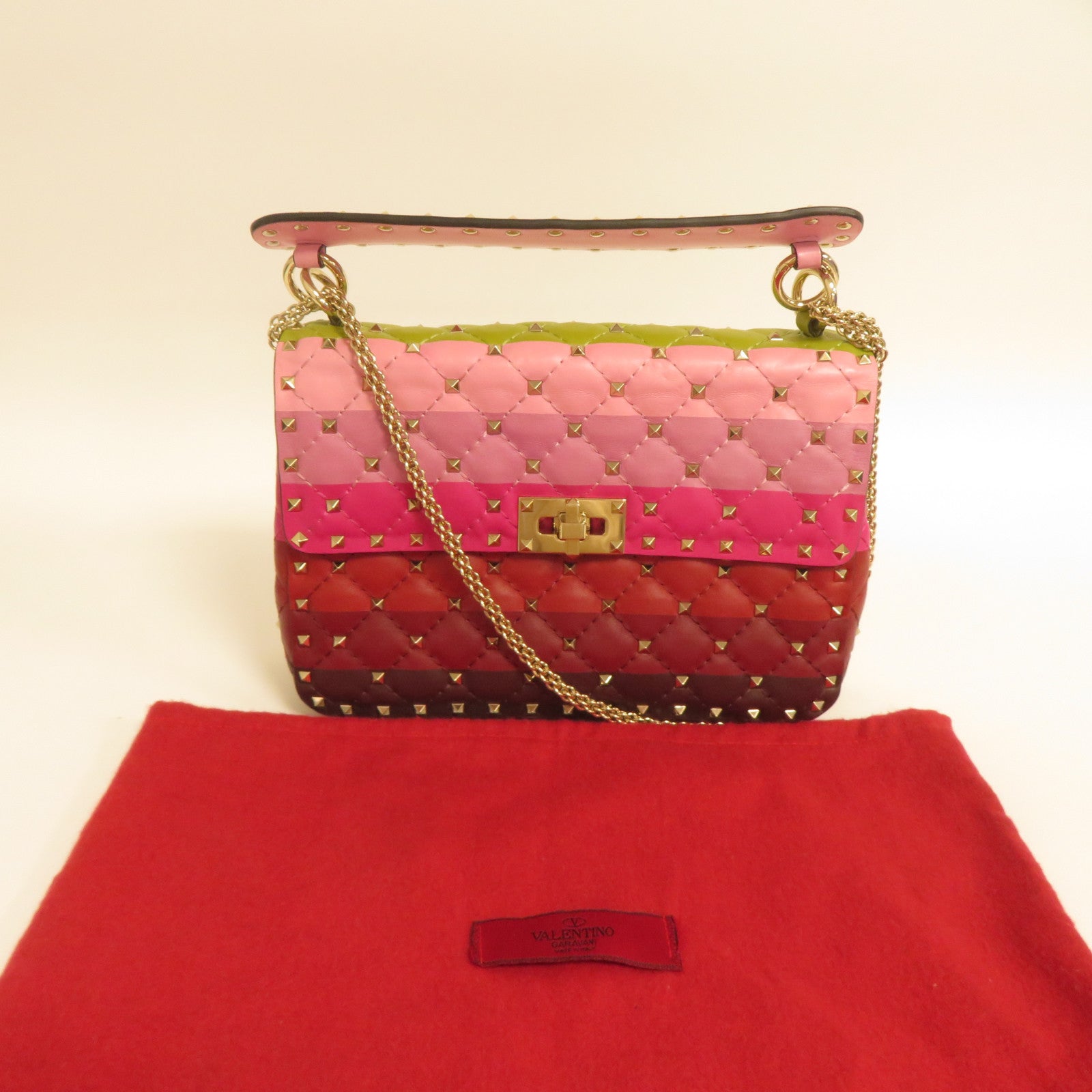 Valentino Studded羊皮皮革Rockstud Spike金扣鏈帶手挽肩背兩用袋彩色