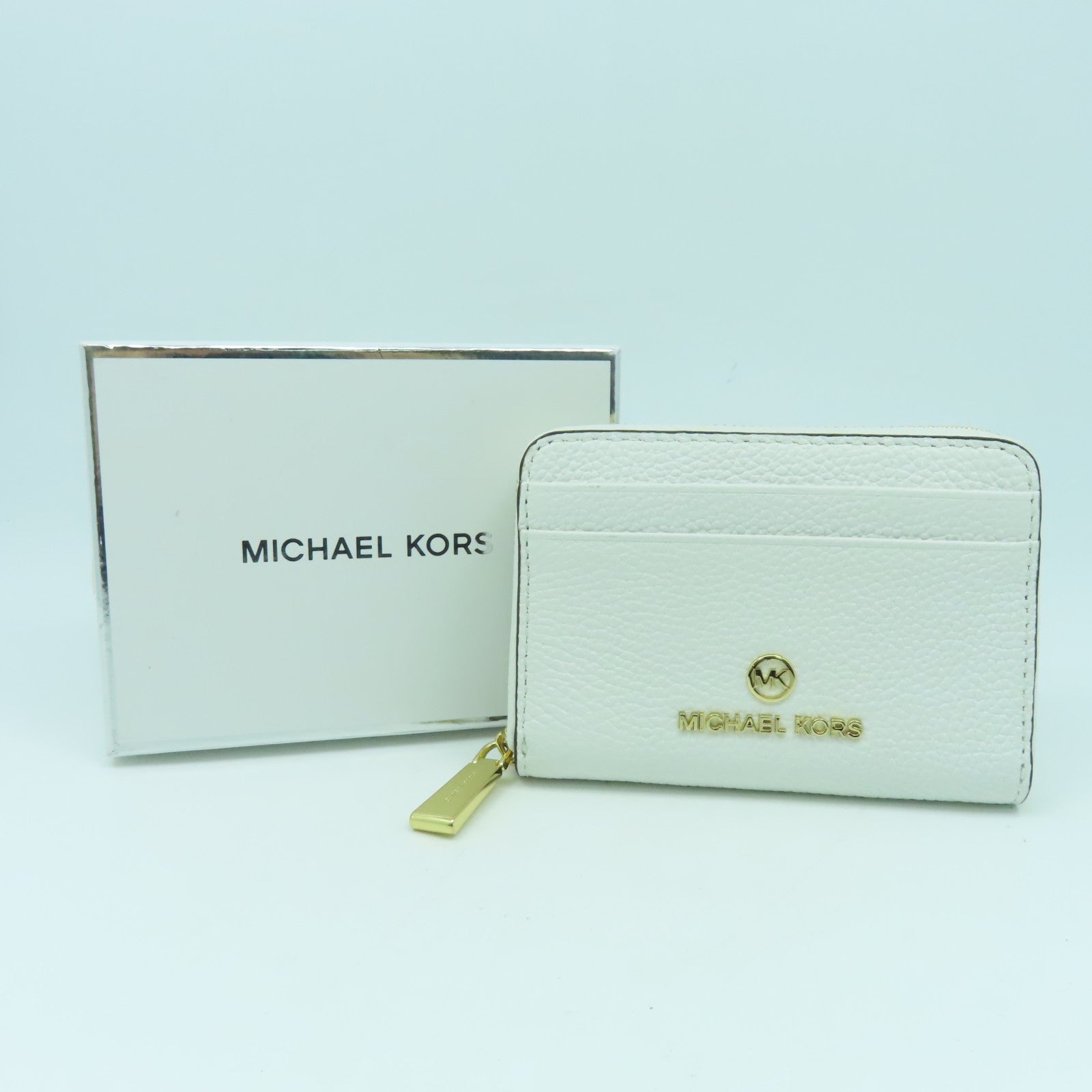 Michael Kors 牛皮皮革Zipper Card Case金扣卡片套白色