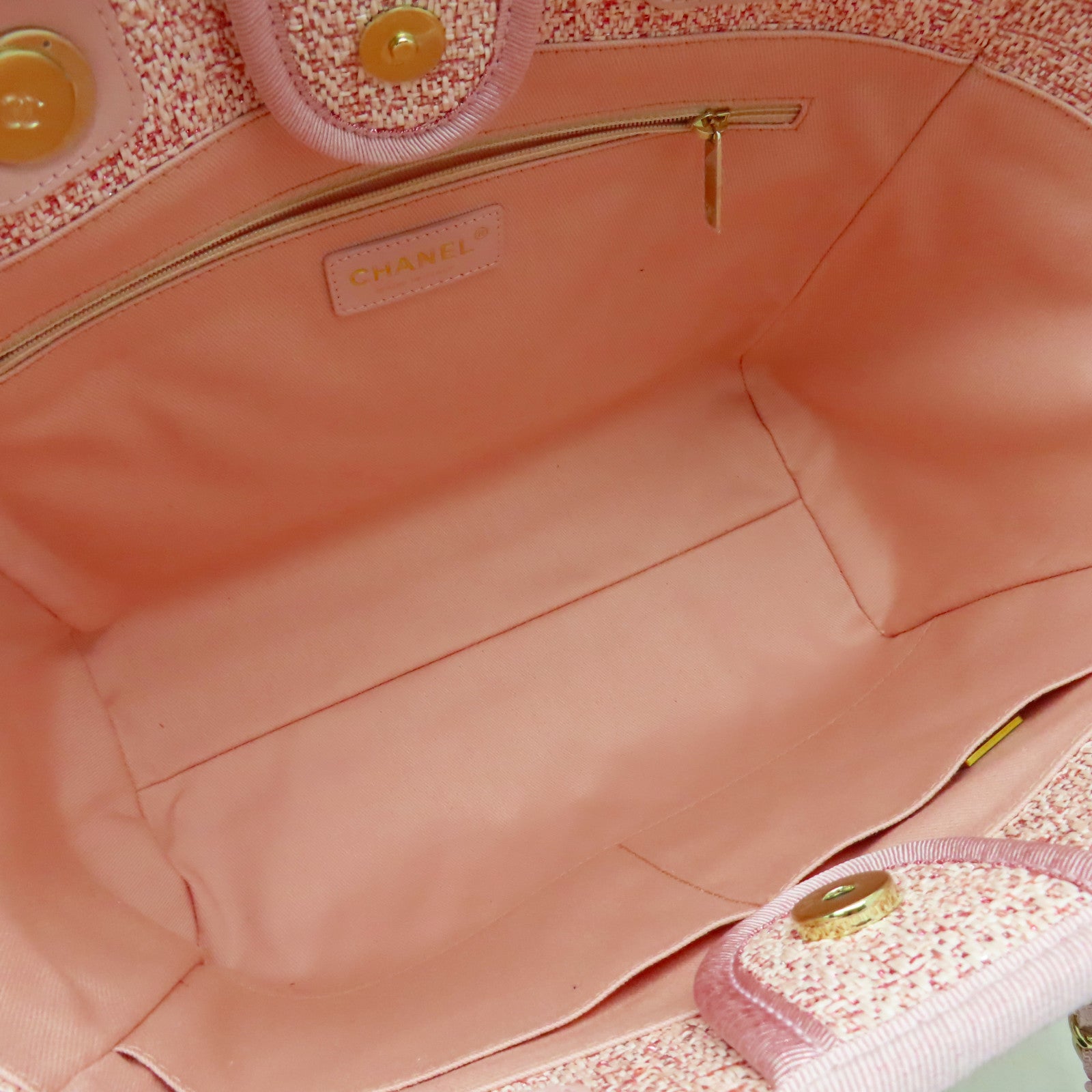 CHANEL 混合纖維Totebag金扣手挽袋粉紅色