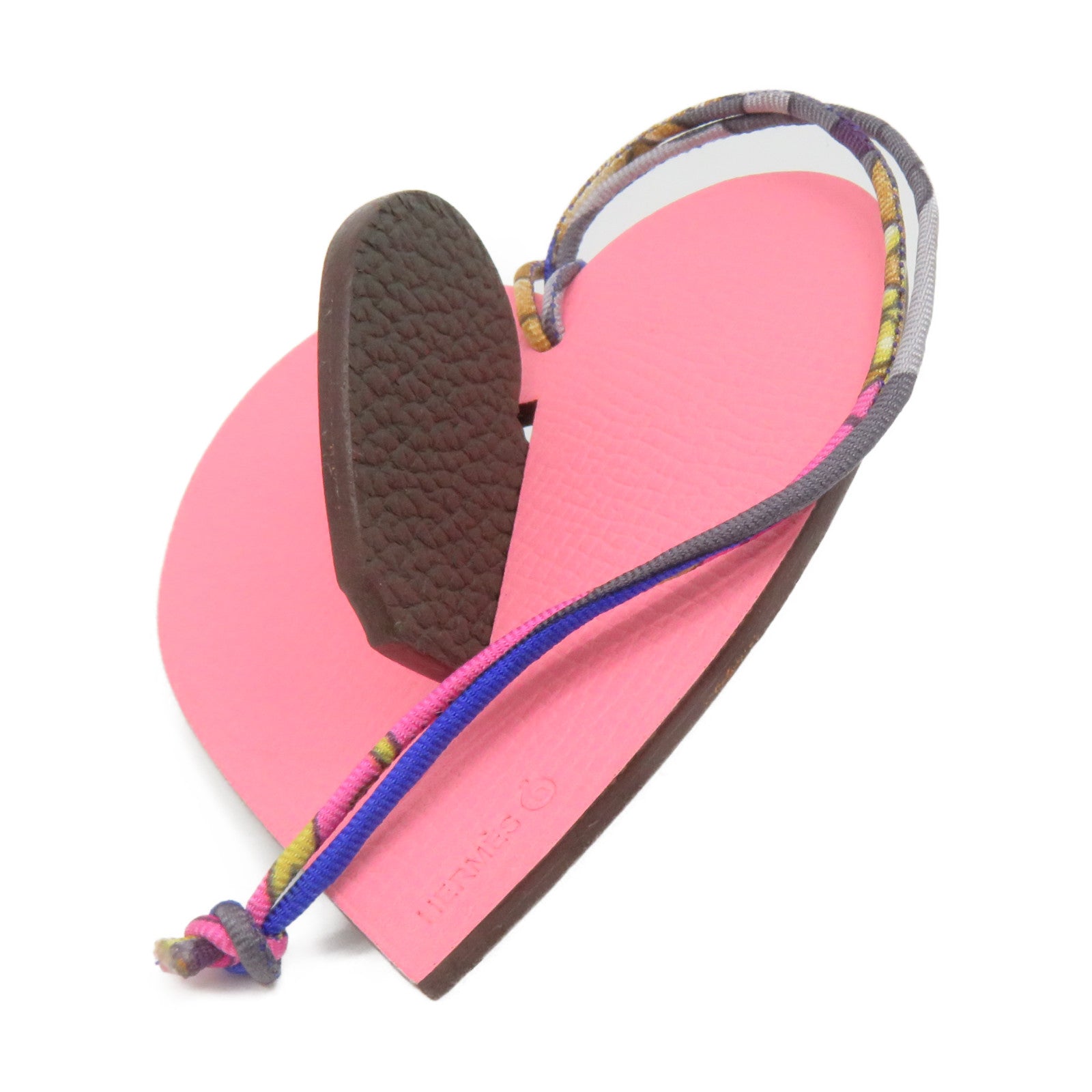 HERMES Epsom皮革Heart Charm挂饰粉红色/黑色