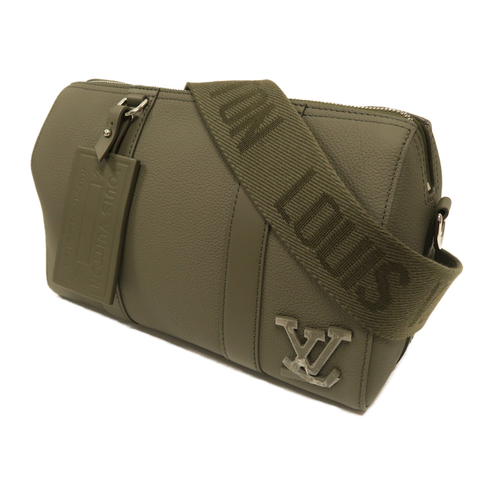 LOUIS VUITTON 牛皮皮革City Keepall銀扣肩背袋卡其色