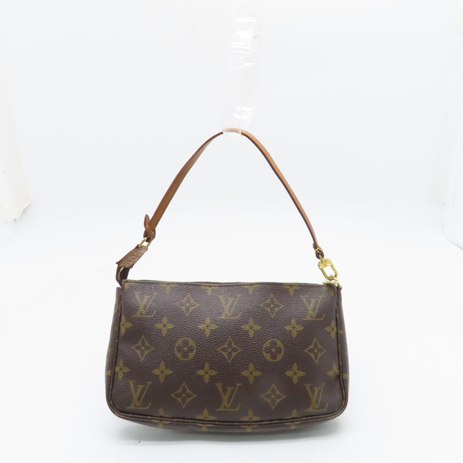 LOUIS VUITTON Monogram Pochette Accessories金扣手挽袋啡色