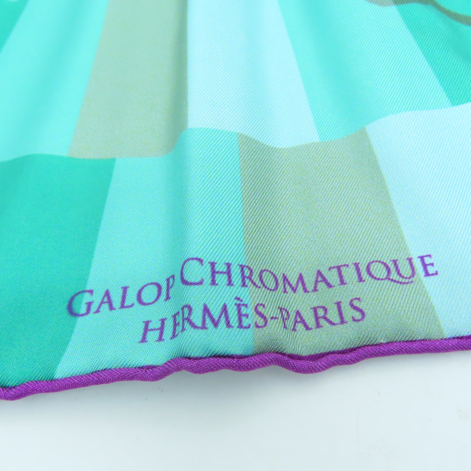 HERMES Silk scarf scarf green purple 90x90cm