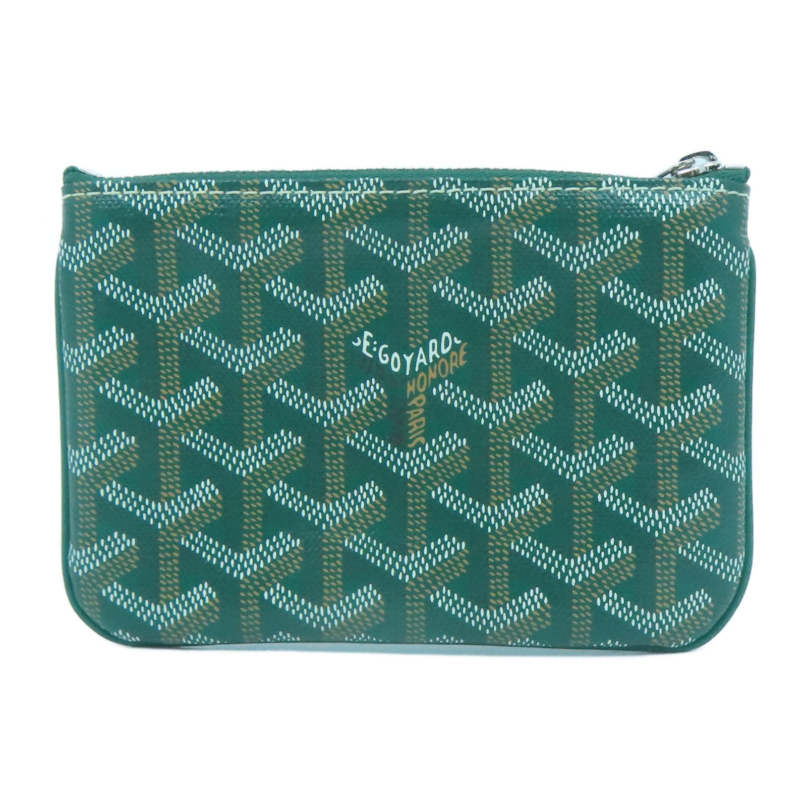 GOYARD 塗層帆布Mini Pochette銀扣手拿包綠色