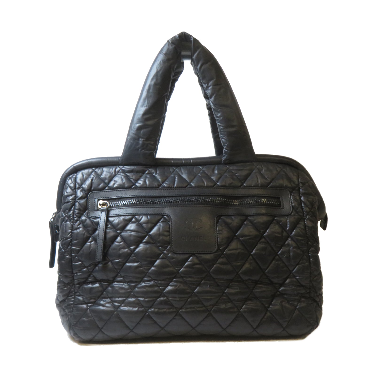 CHANEL 菱格尼龍Cocoon銀扣肩背袋黑色