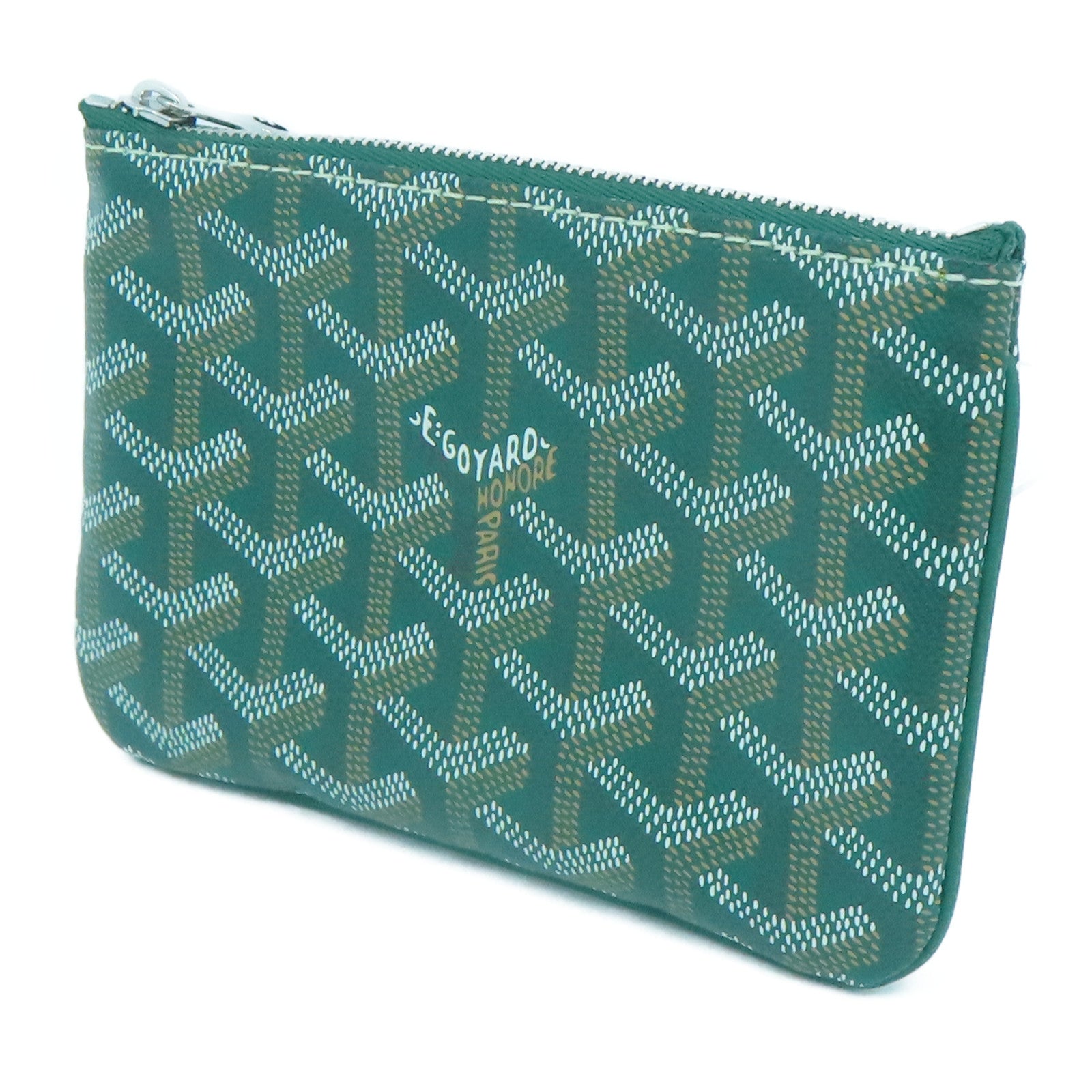 GOYARD 塗層帆布Mini Pochette銀扣手拿包綠色