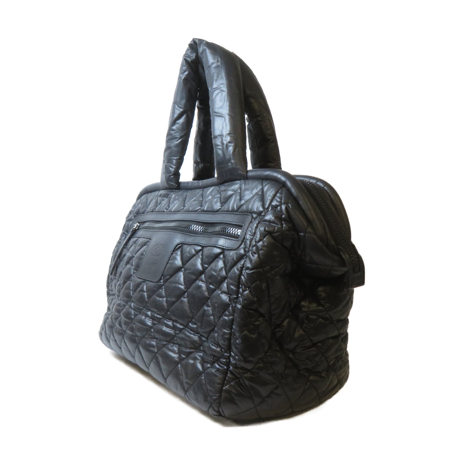 CHANEL 菱格尼龍Cocoon銀扣肩背袋黑色