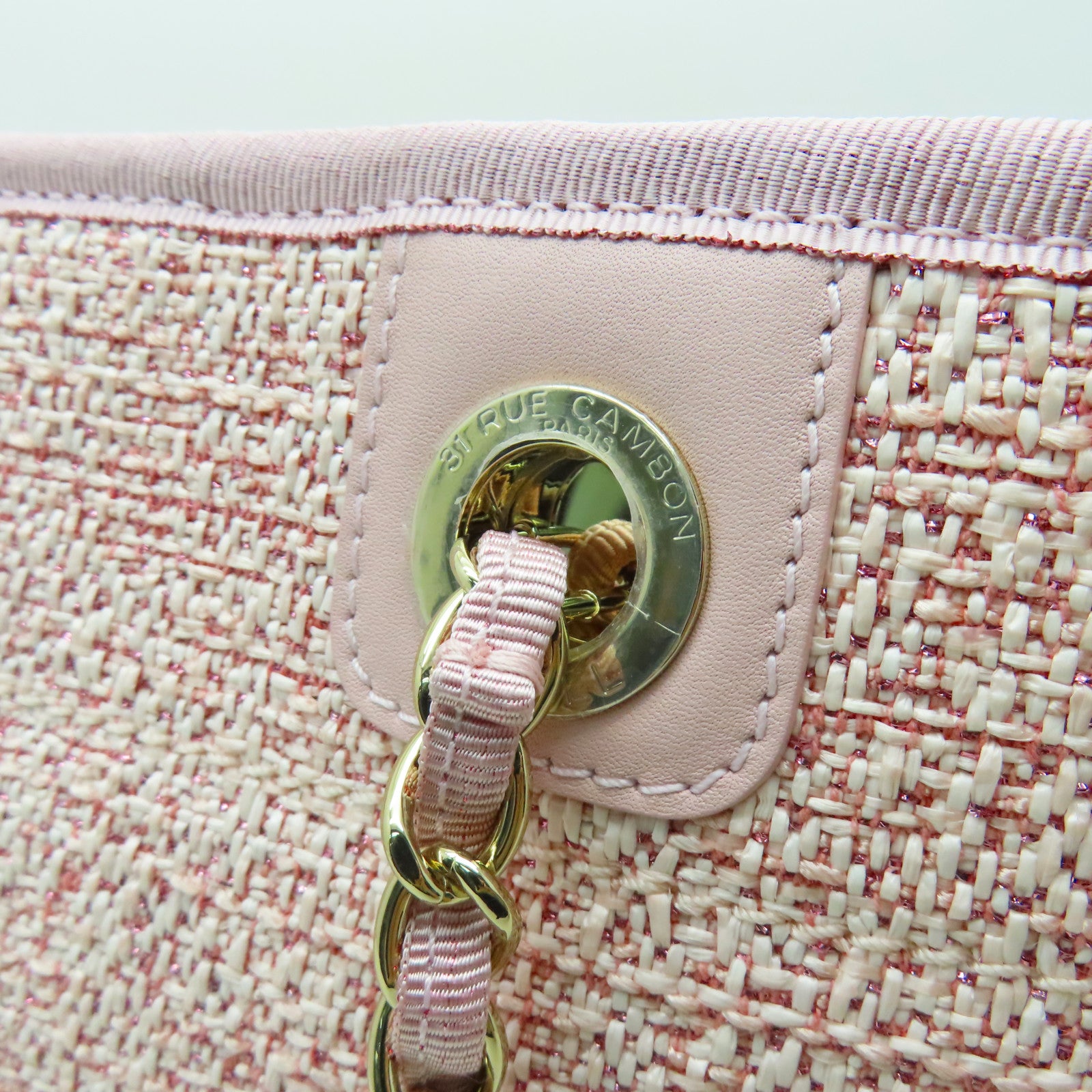 CHANEL 混合纖維Totebag金扣手挽袋粉紅色