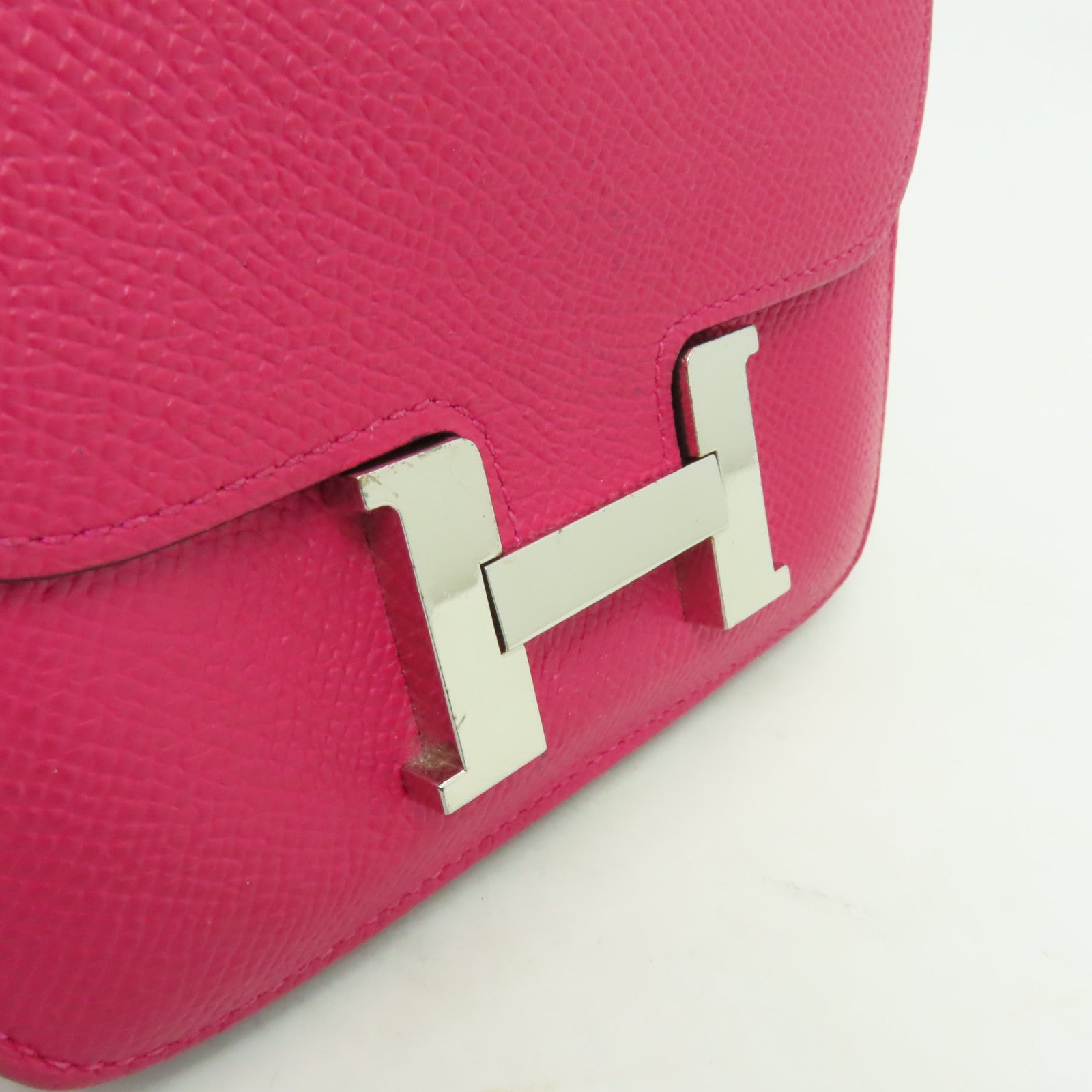 HERMES Epsom皮革Constance Slim銀扣手拿包粉紅色
