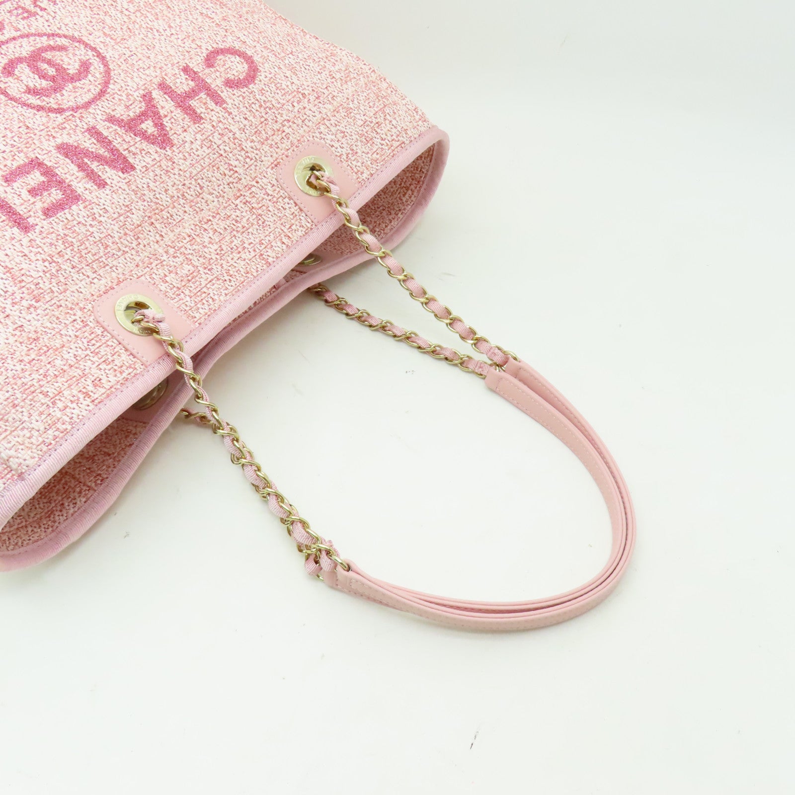 CHANEL 混合纖維Totebag金扣手挽袋粉紅色
