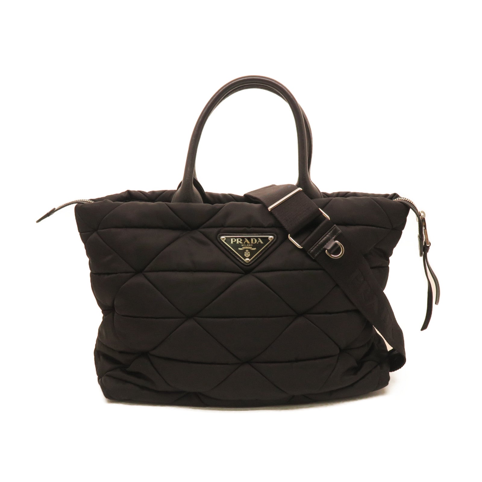 PRADA Rhombus Nylon Shoulder Bag Silver Buckle Handle Shoulder Bag Black