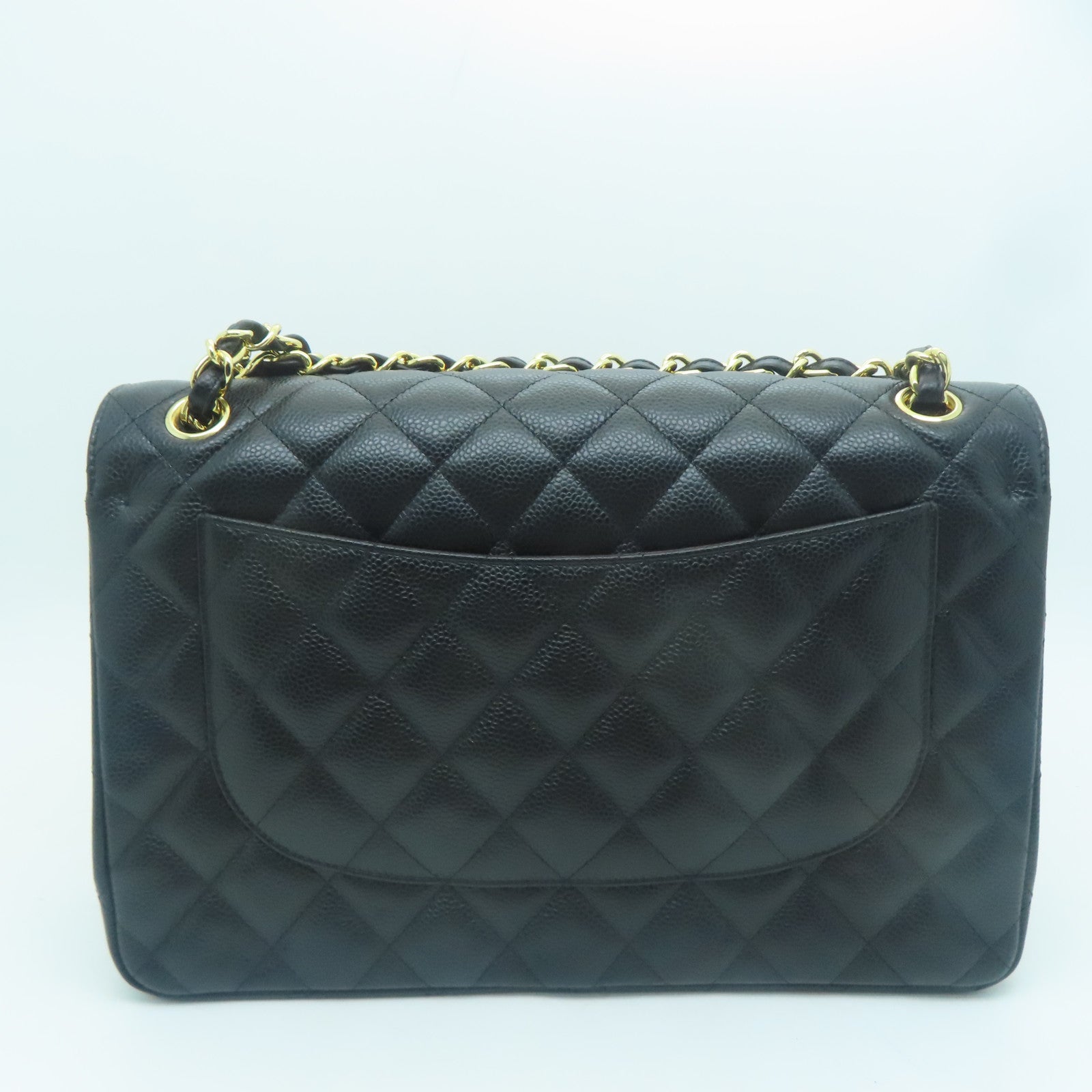 CHANEL 菱格Caviar皮革Classic Jumbo Double Flap金扣鏈帶肩背袋黑色
