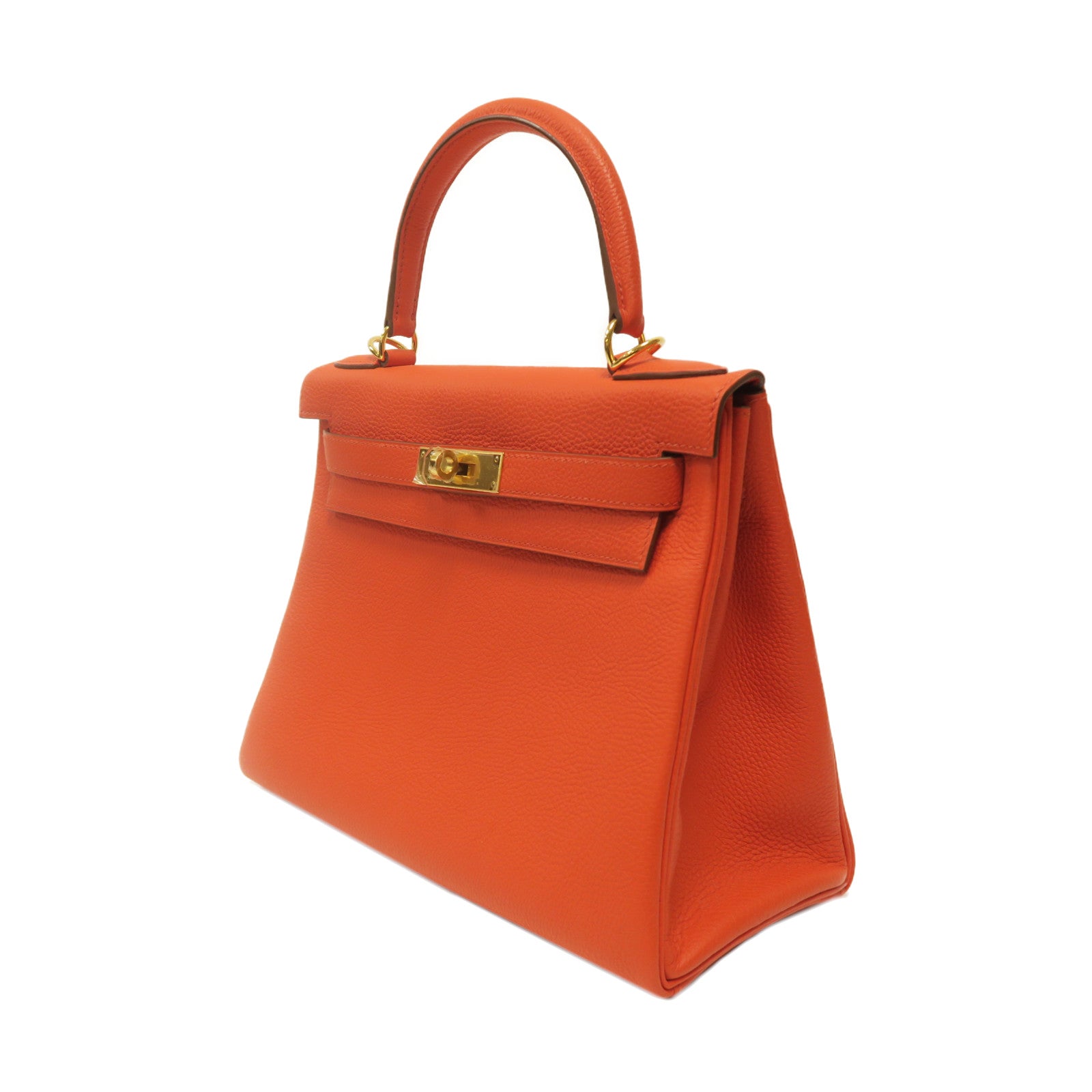 HERMES Clemence皮革Kelly 28金扣手挽肩背兩用袋罌粟花橘色