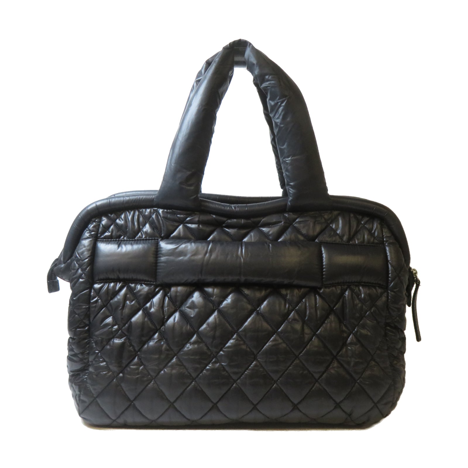 CHANEL 菱格尼龍Cocoon銀扣肩背袋黑色