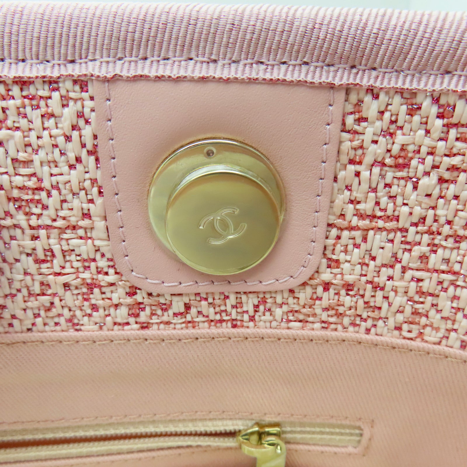 CHANEL 混合纖維Totebag金扣手挽袋粉紅色