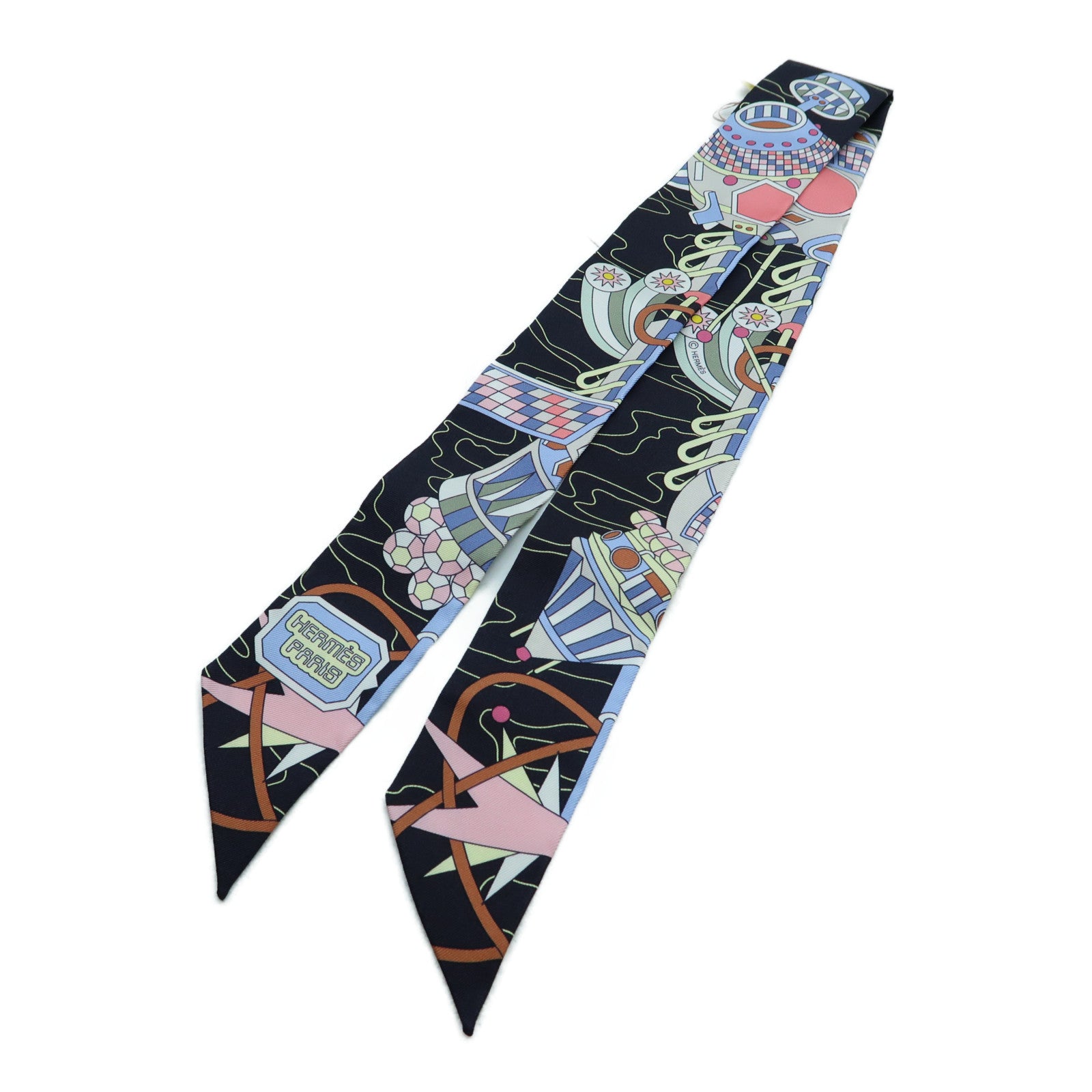 HERMES 絲質Twilly絲巾黑色