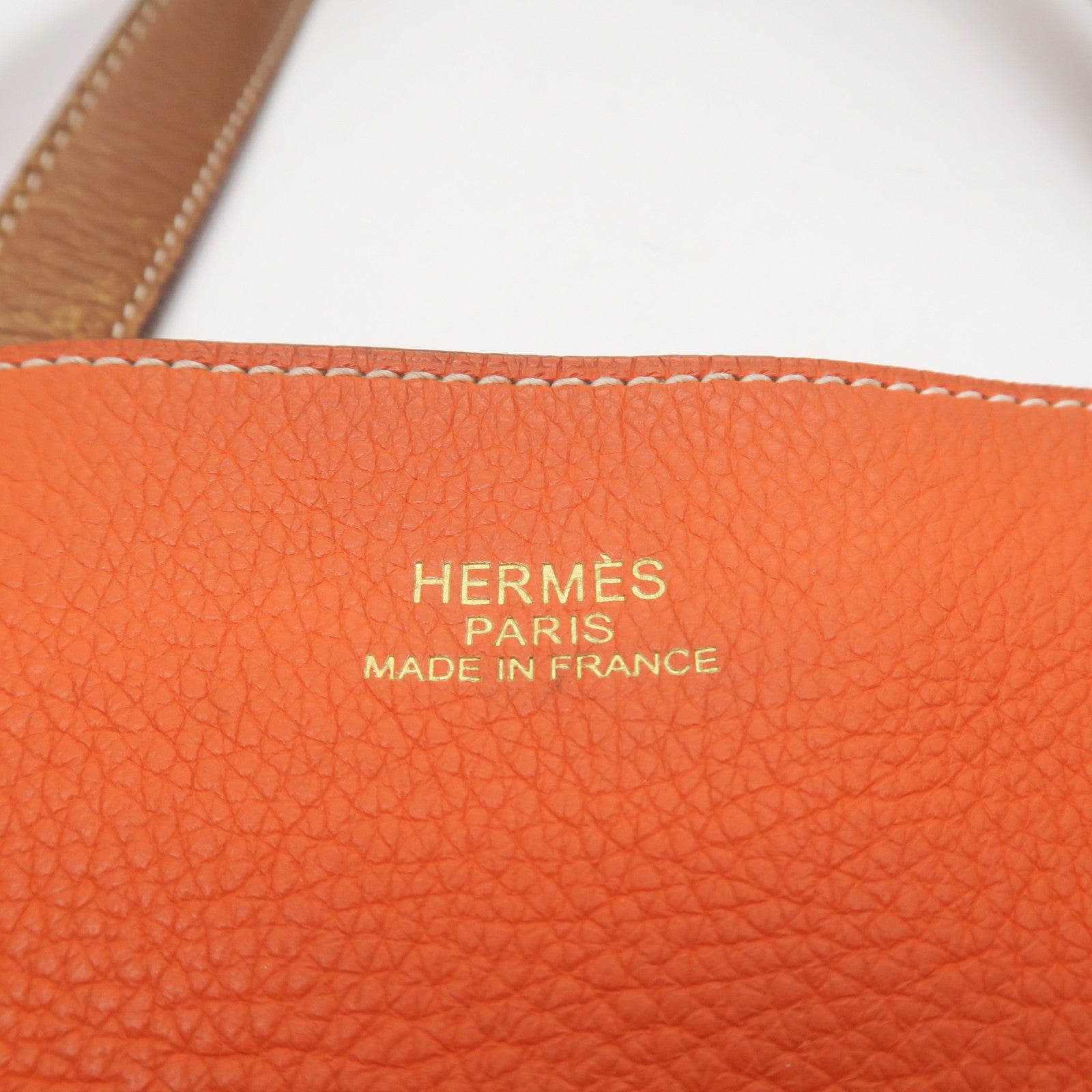 HERMES Clemence皮革Double Sens手挽袋啡色/橙色