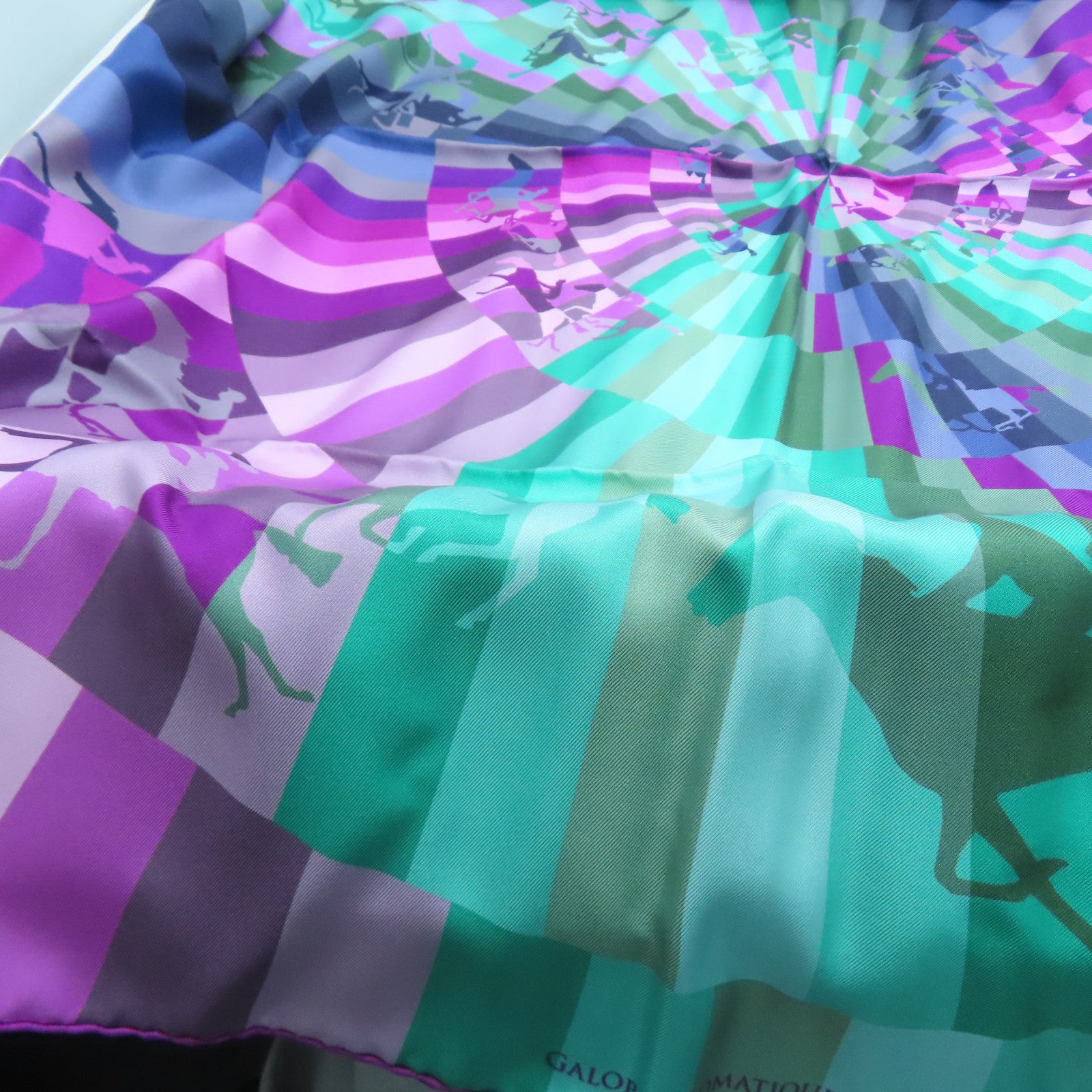 HERMES Silk scarf scarf green purple 90x90cm