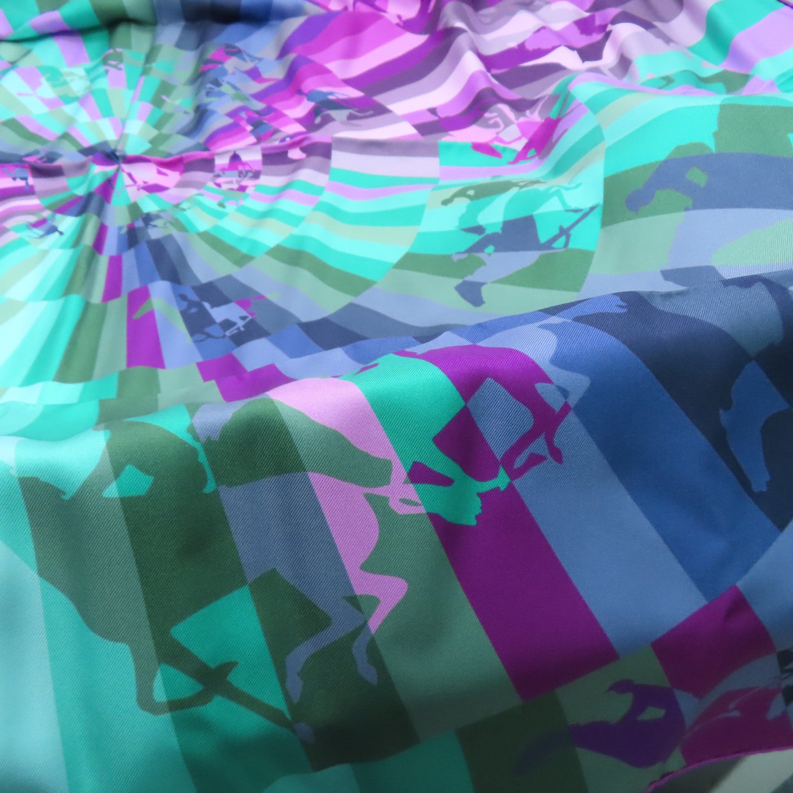 HERMES Silk scarf scarf green purple 90x90cm