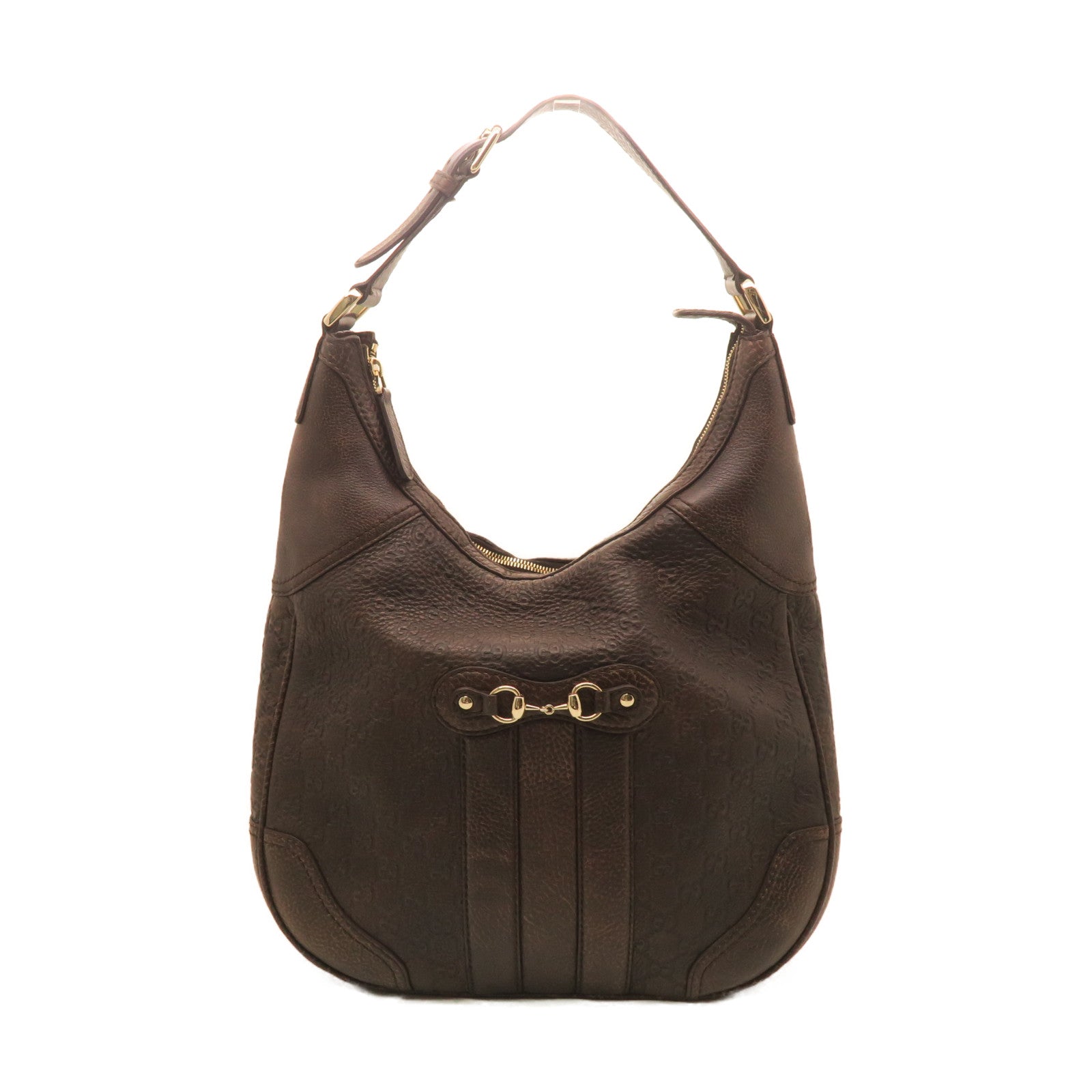 GUCCI cowhide leather Shoulder Bag gold buckle shoulder bag brown