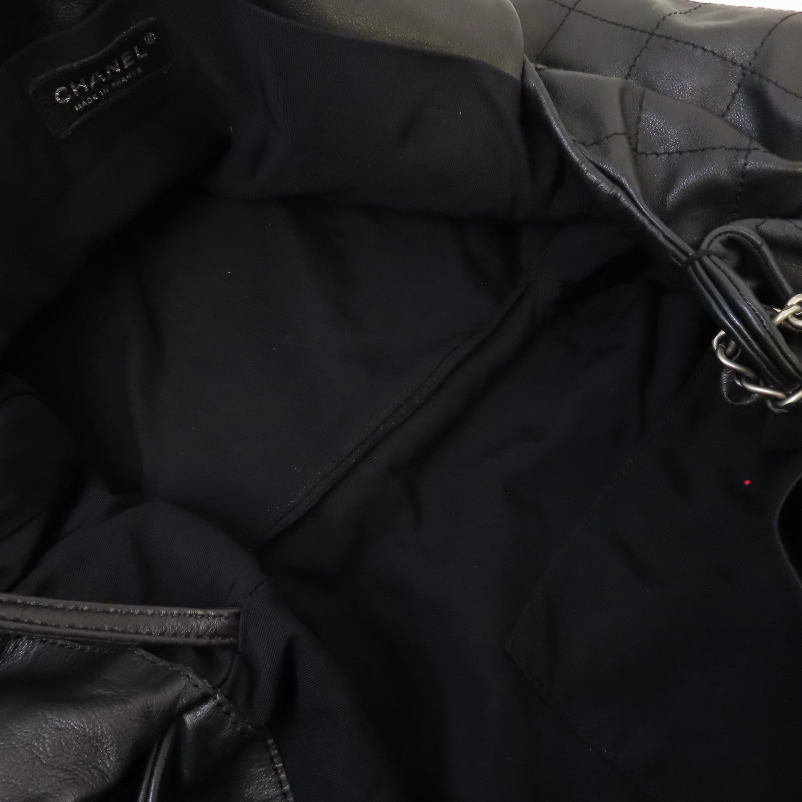 CHANEL 菱格羊皮皮革Chain Shoulder Bag銀扣鏈帶肩背袋黑色
